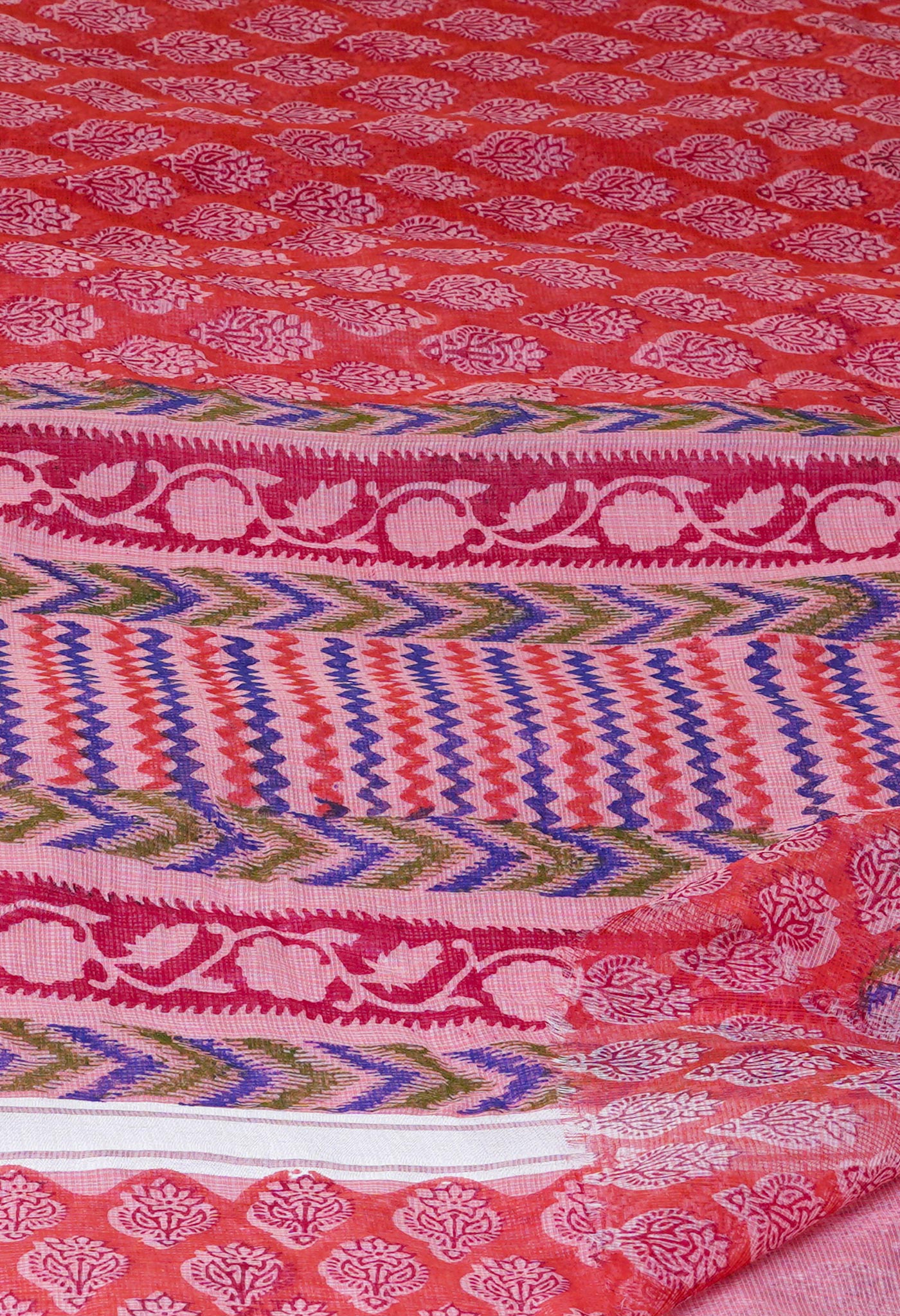 Red Pure  Kota Block Printed Cotton Saree-UNM70354