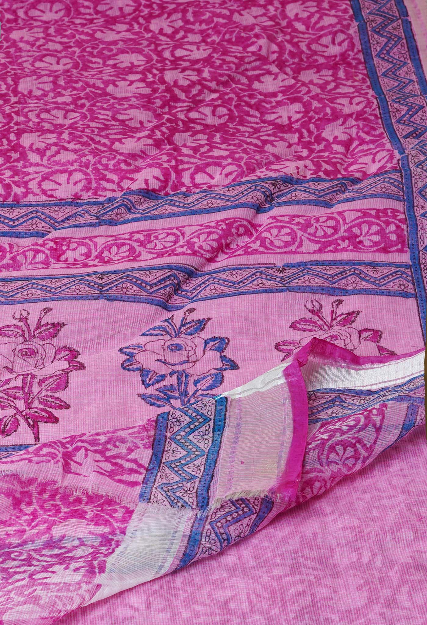 Pink Pure  Kota Block Printed Cotton Saree-UNM70357