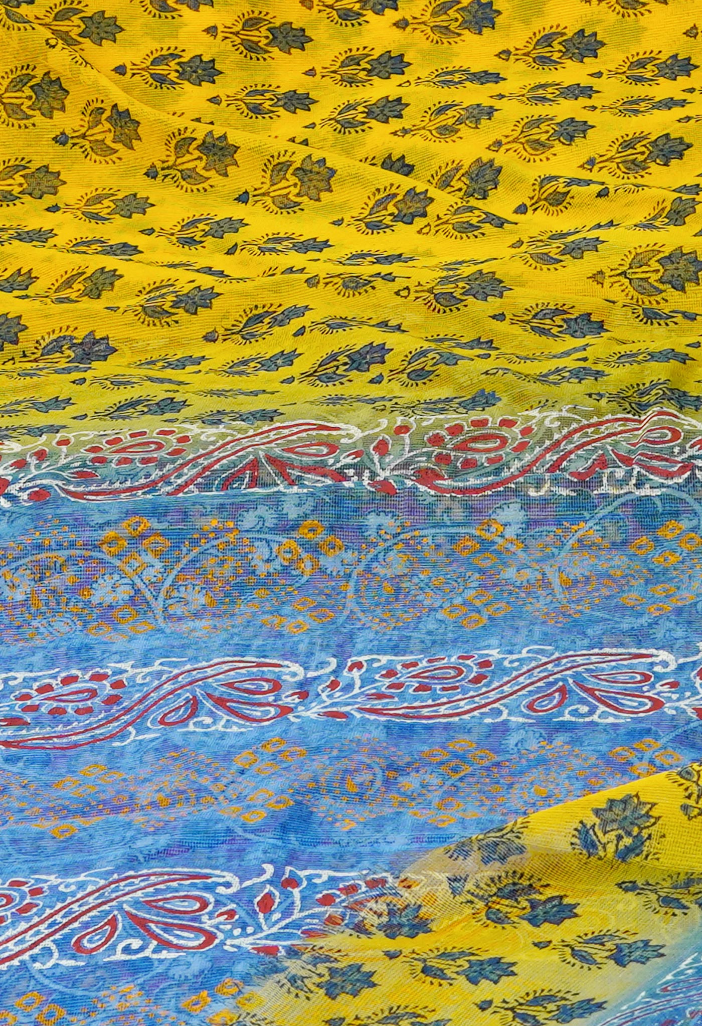 Yellow  Block Printed Meghalaya  Supernet Saree-UNM70382