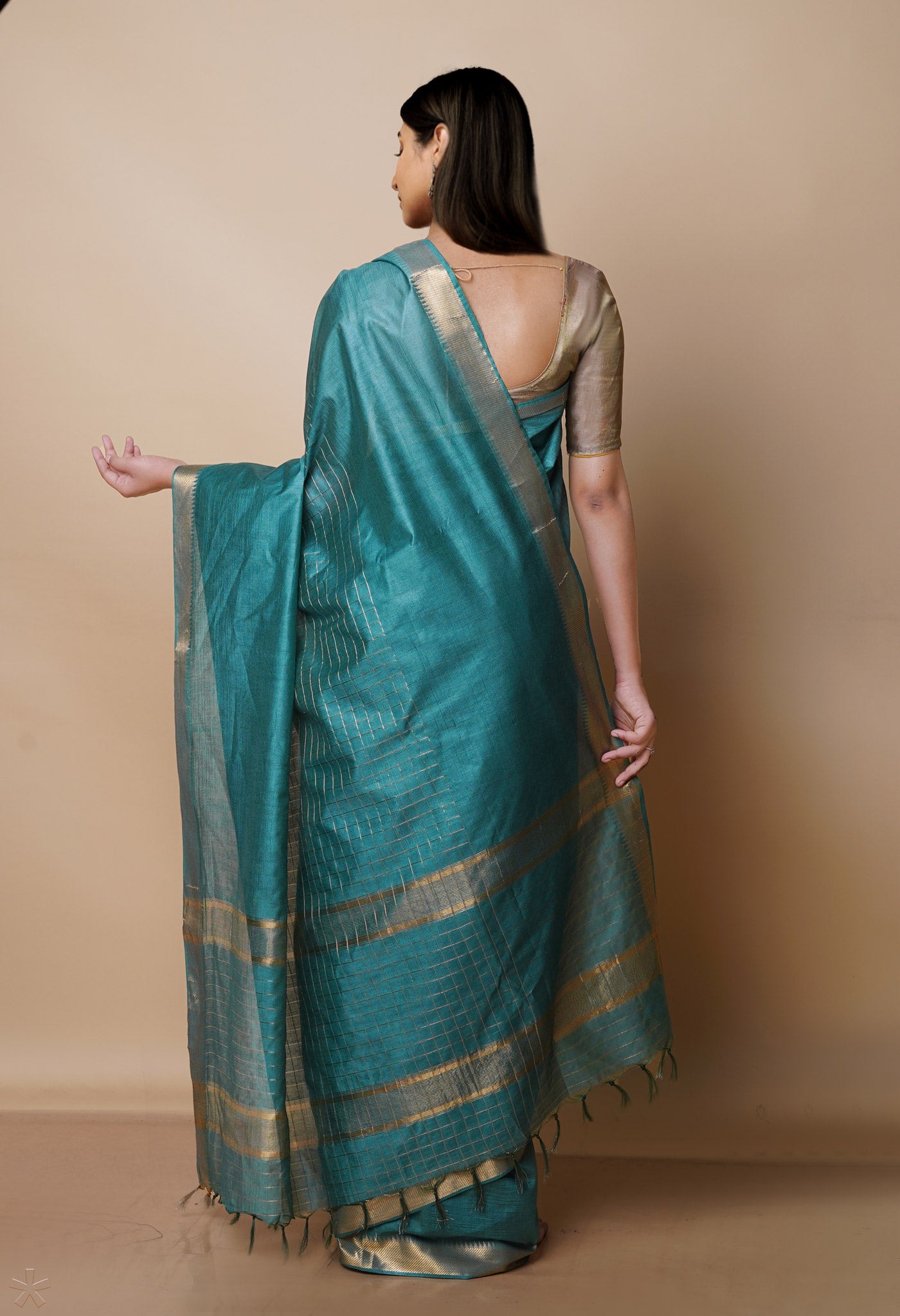 Teal Green  Mangalagiri Checks Sico Saree-UNM70392