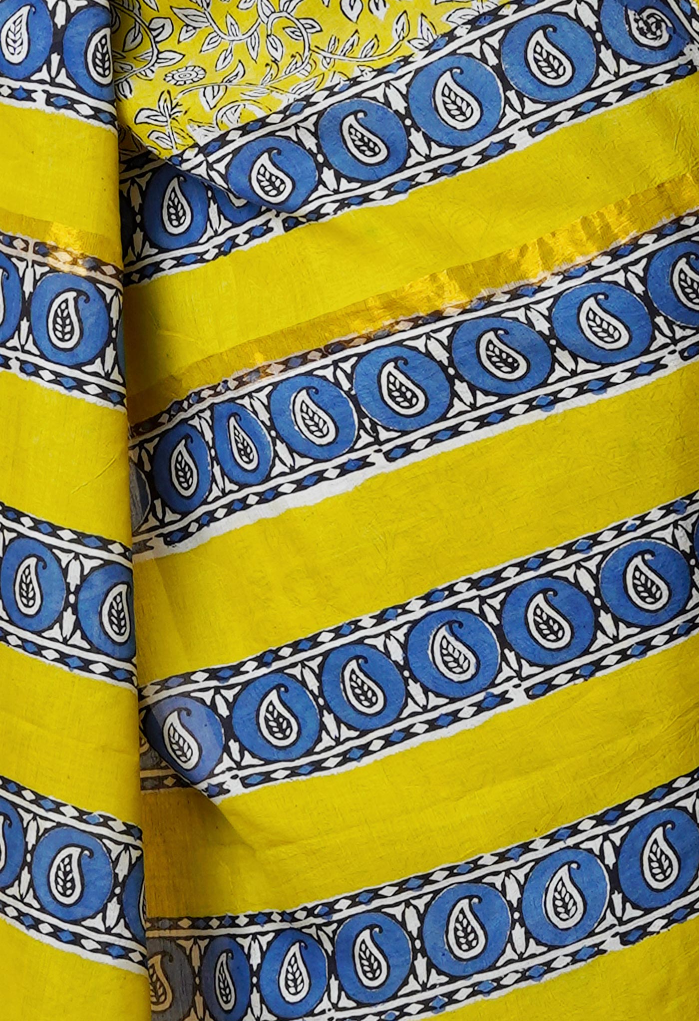 Yellow Pure  Preet Bagru Printed Chanderi Soft Silk Saree-UNM70418