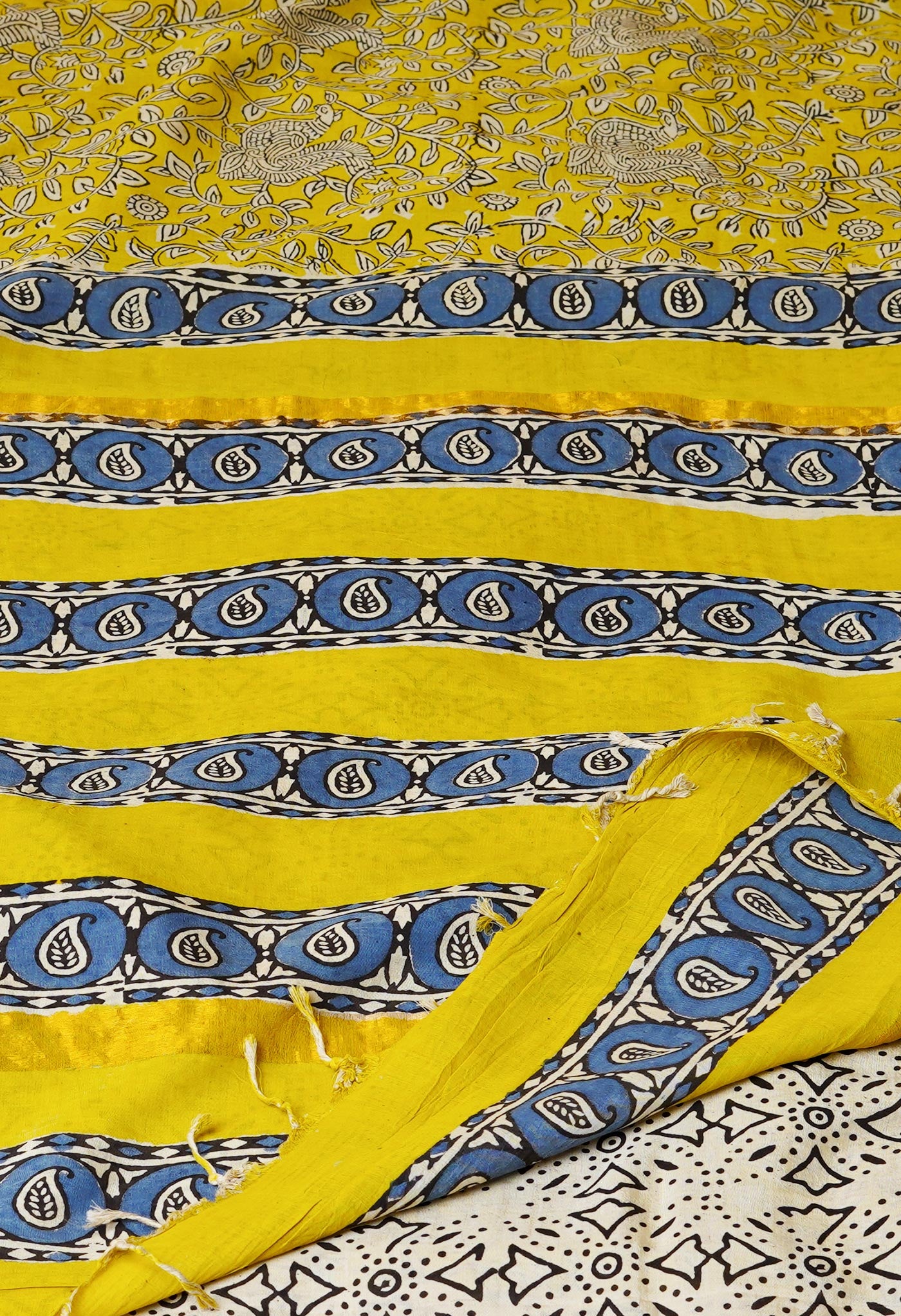 Yellow Pure  Preet Bagru Printed Chanderi Soft Silk Saree-UNM70418