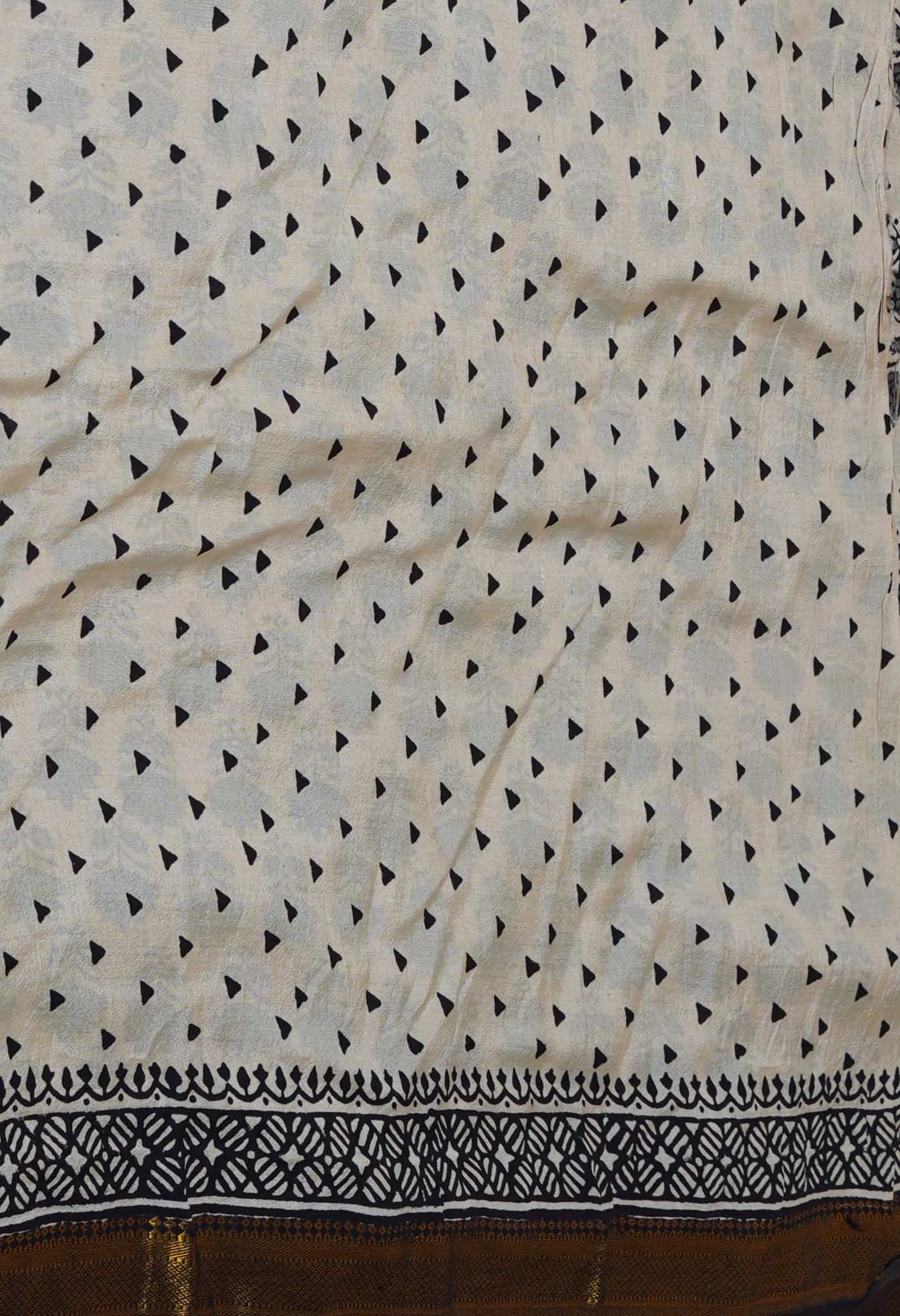 Beige Pure  Preet Bagru Printed Chanderi Soft Silk Saree-UNM70424