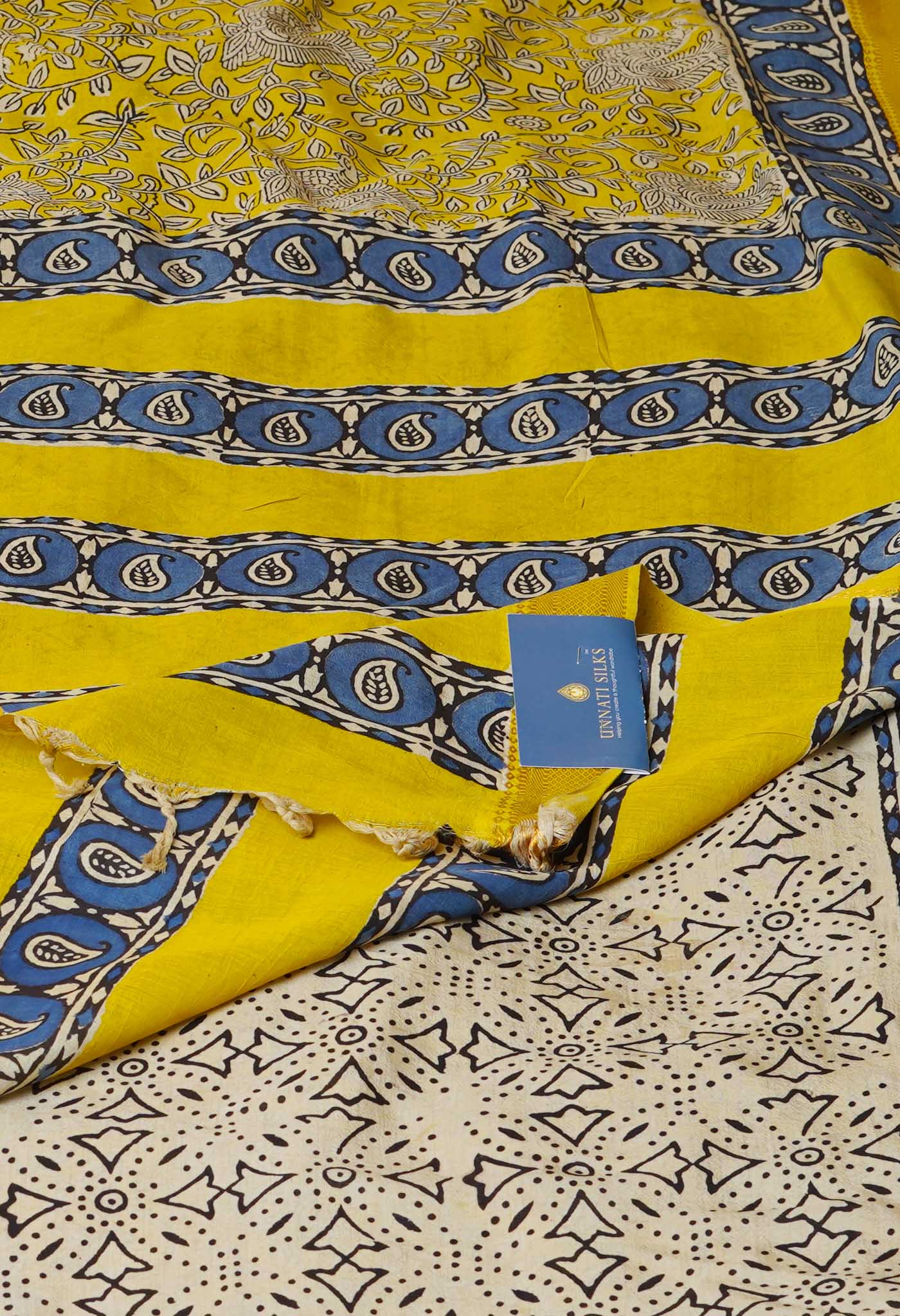 Yellow Pure  Preet Bagru Printed Chanderi Soft Silk Saree-UNM70430