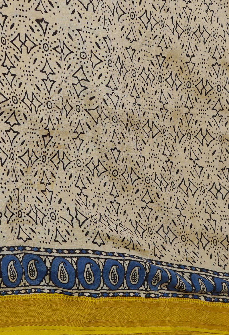 Yellow Pure  Preet Bagru Printed Chanderi Soft Silk Saree-UNM70430