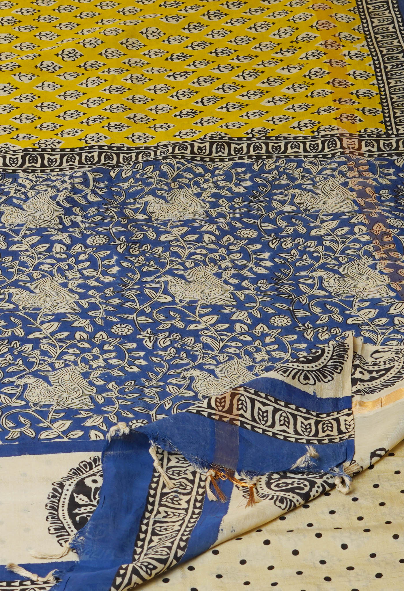 Yellow Pure  Preet Bagru Printed Chanderi  sico Saree-UNM70432