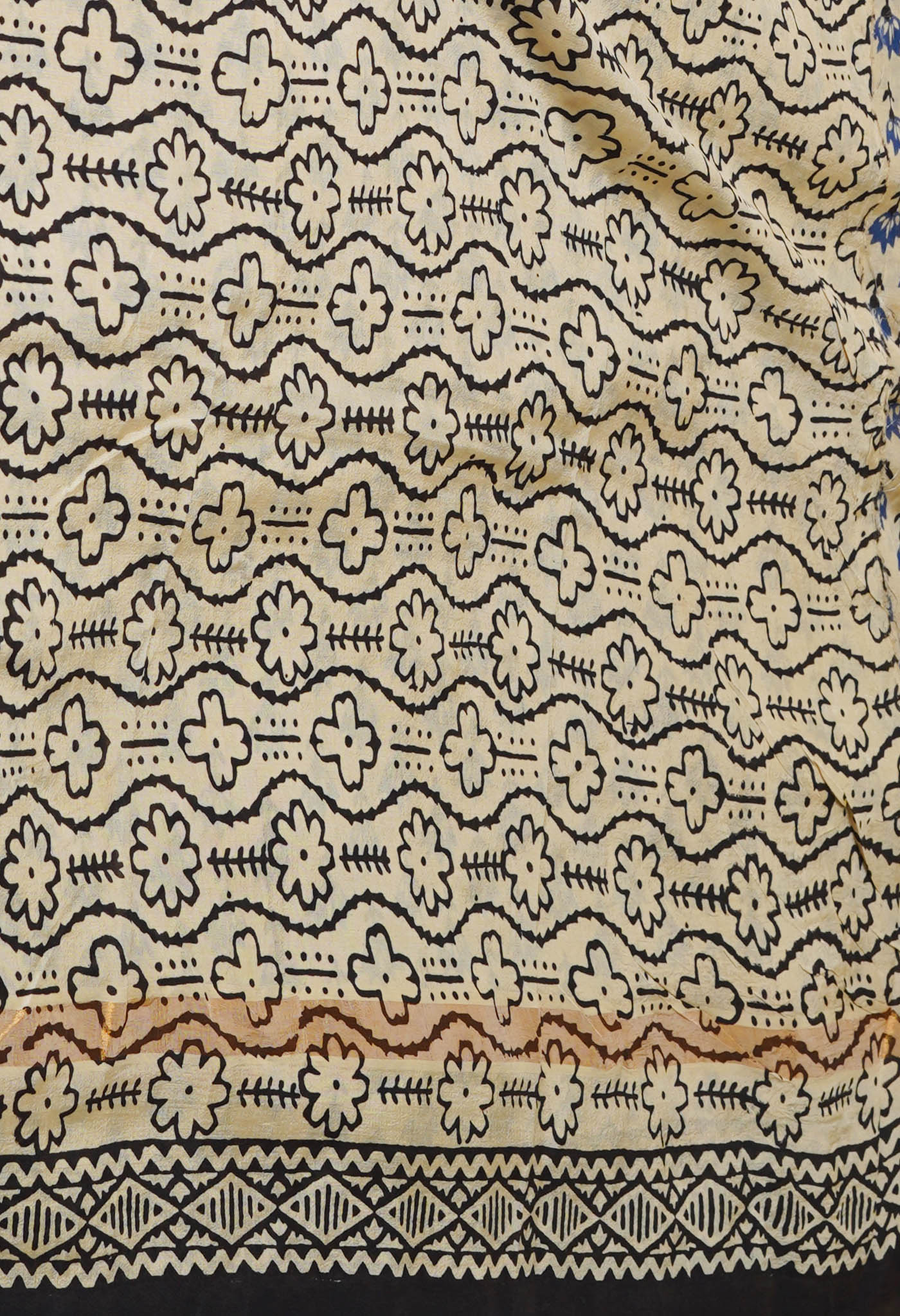 Beige Pure  Preet Bagru Printed Chanderi  sico Saree-UNM70434