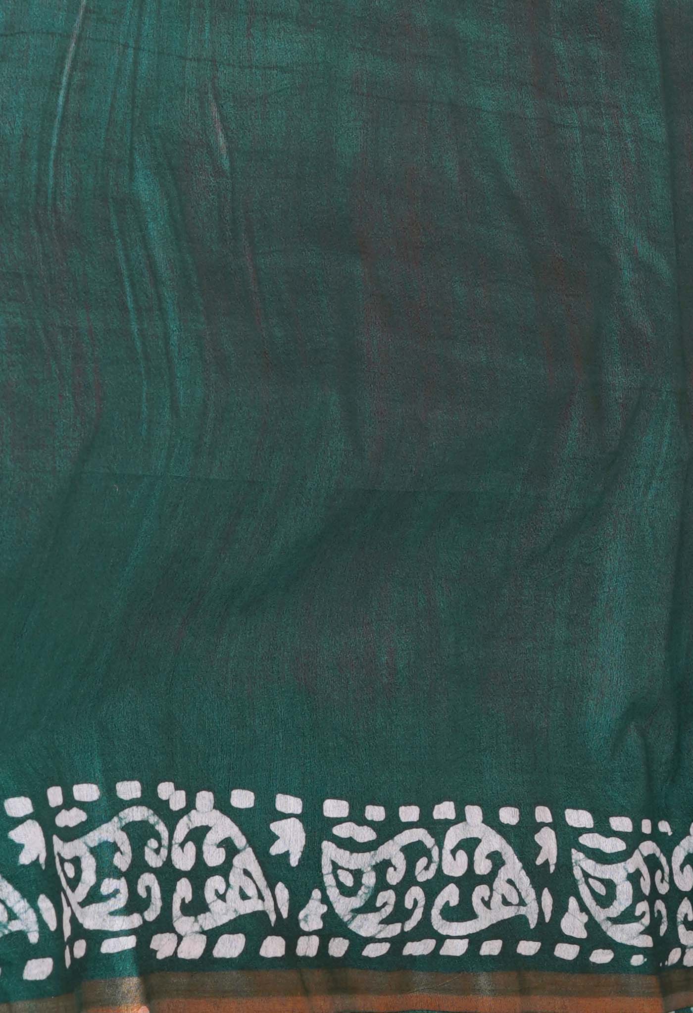 Orange-Dark Green Pure  Batik Chanderi Silk Saree-UNM70444