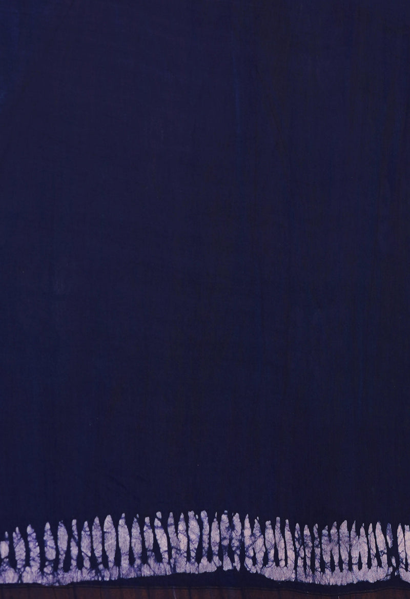 Sea Green-Navy Blue Pure  Batik Chanderi Silk Saree-UNM70450