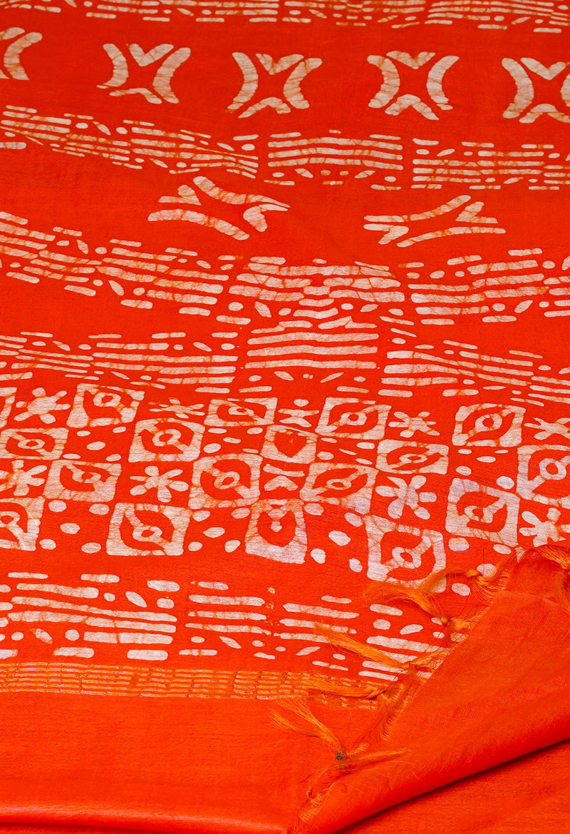Black-Orange Pure  Batik Chanderi Silk Saree-UNM70468