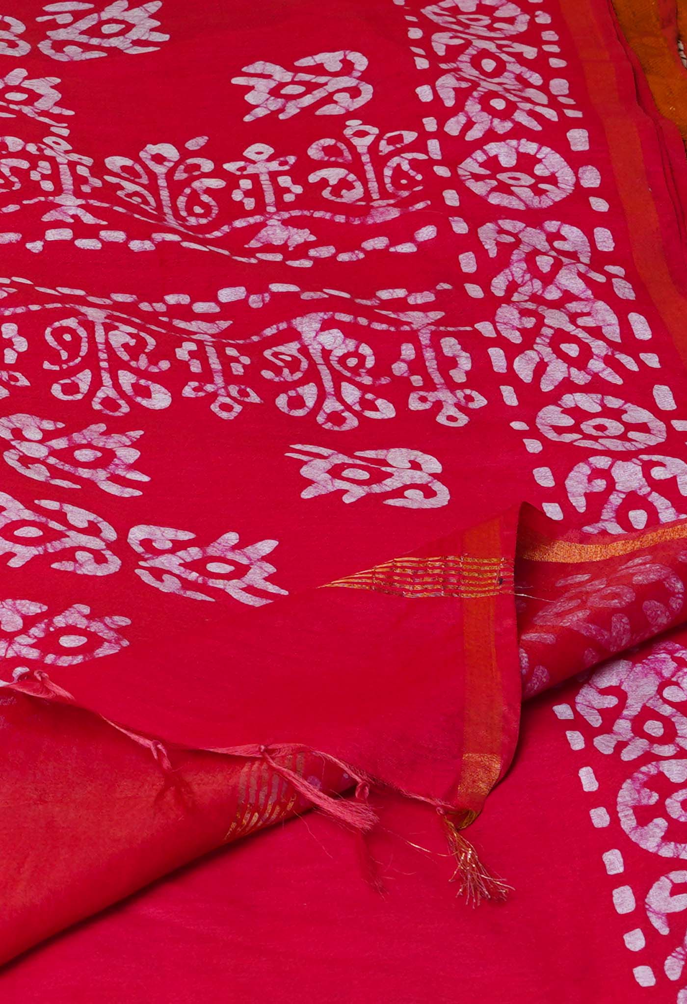 Navy Blue-Pink Pure  Batik Chanderi Silk Saree-UNM70472