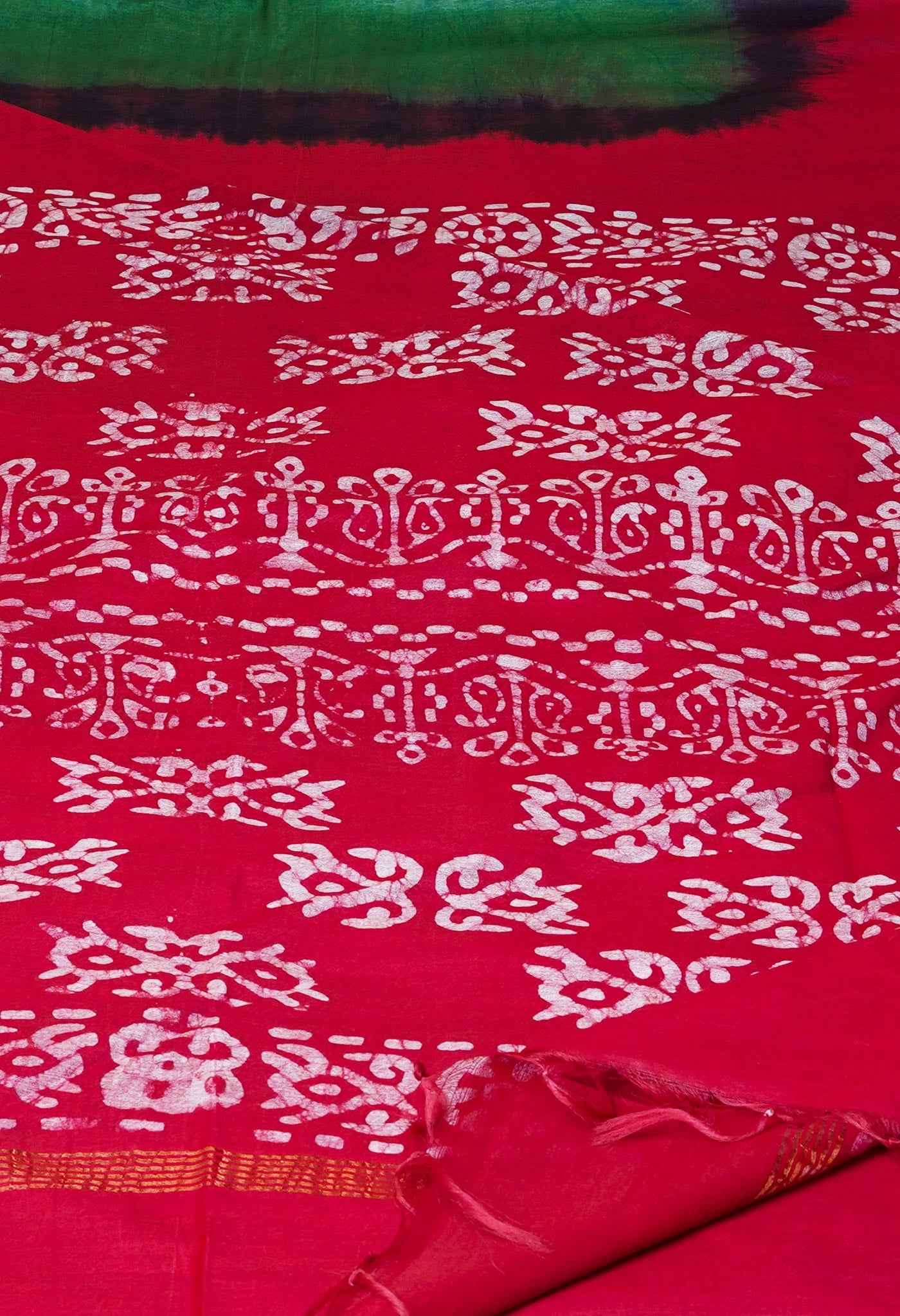 Green-Red Pure  Batik Chanderi Silk Saree-UNM70490