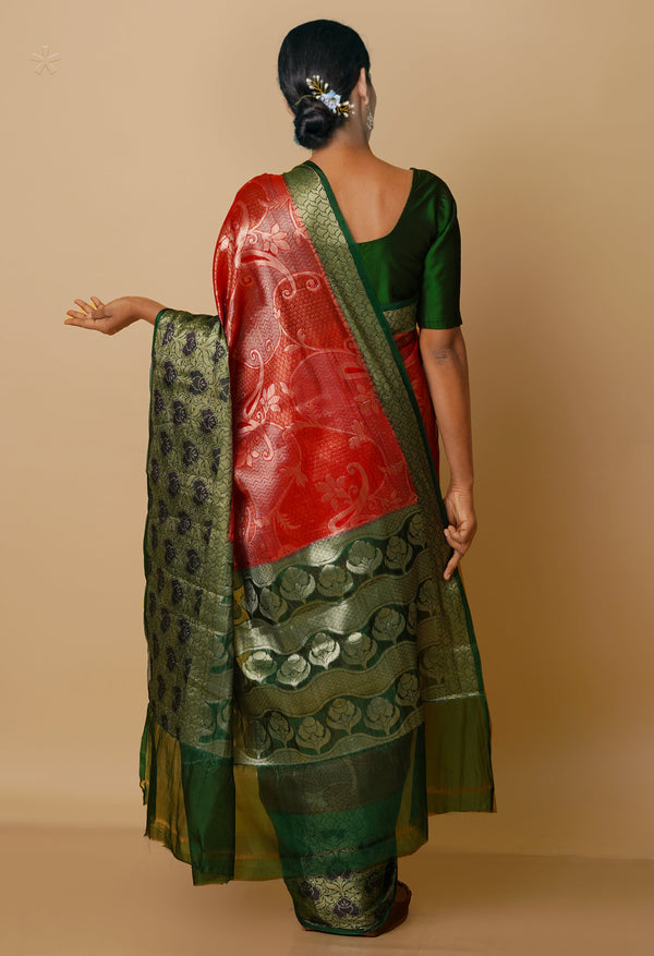 Auburn Red  Fancy Banarasi silk Saree-UNM70505