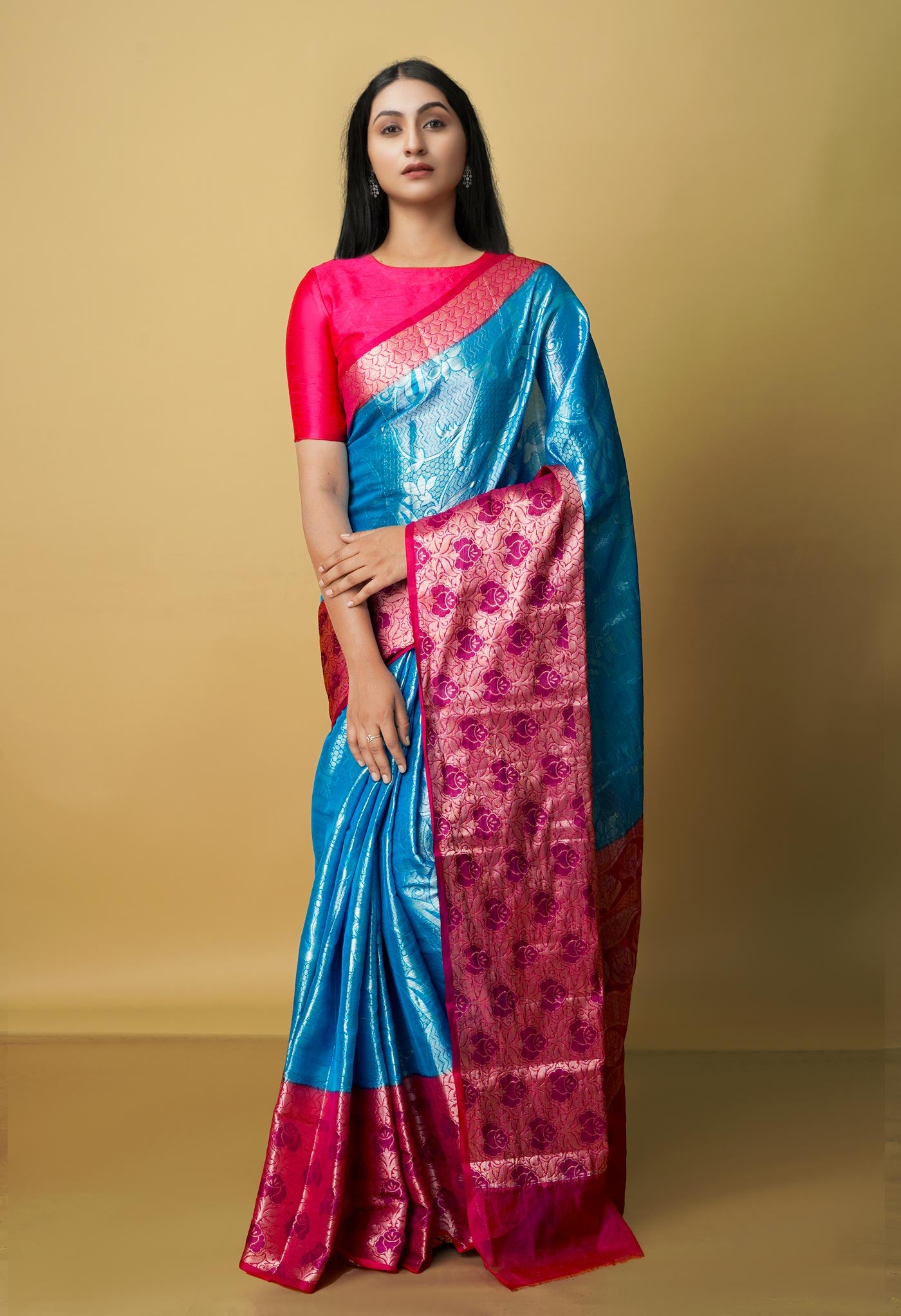 Dark Sky Blue  Fancy Banarasi silk Saree-UNM70507