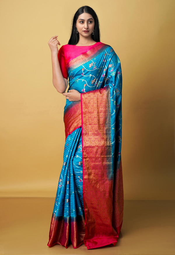 Dark Sky Blue  Fancy Banarasi silk Saree-UNM70517