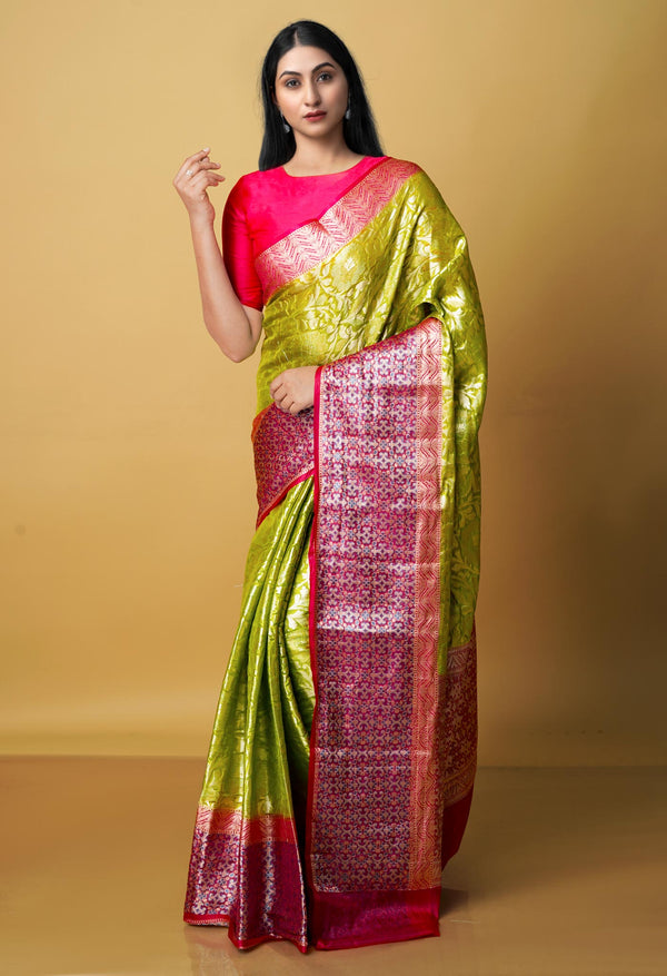 Apple Green  Fancy Banarasi silk Saree-UNM70526