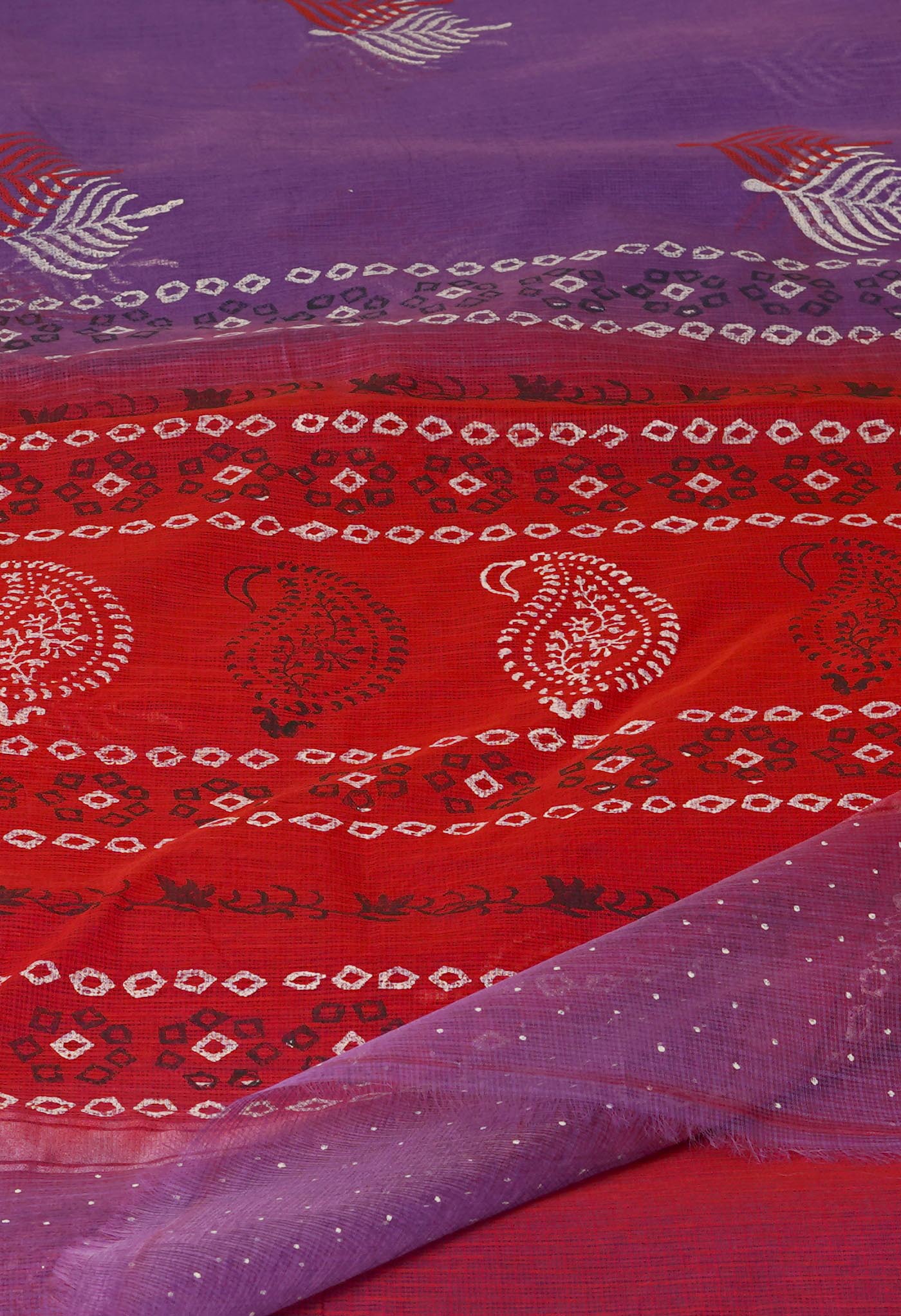 Indigo Purple Pure  Block Printed Kota  cotton Saree-UNM70536
