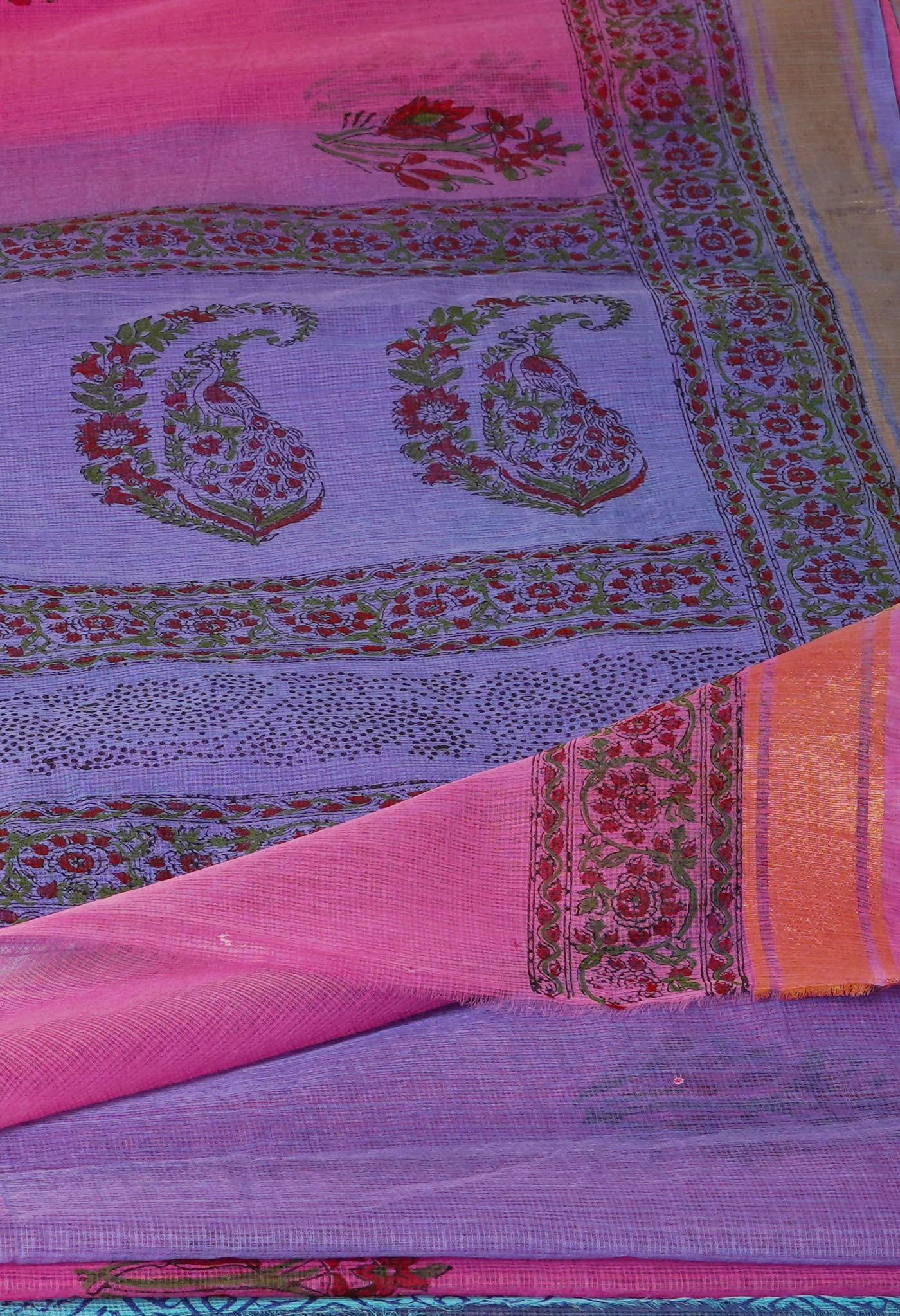 Pink Pure  Block Printed Kota  cotton Saree-UNM70544