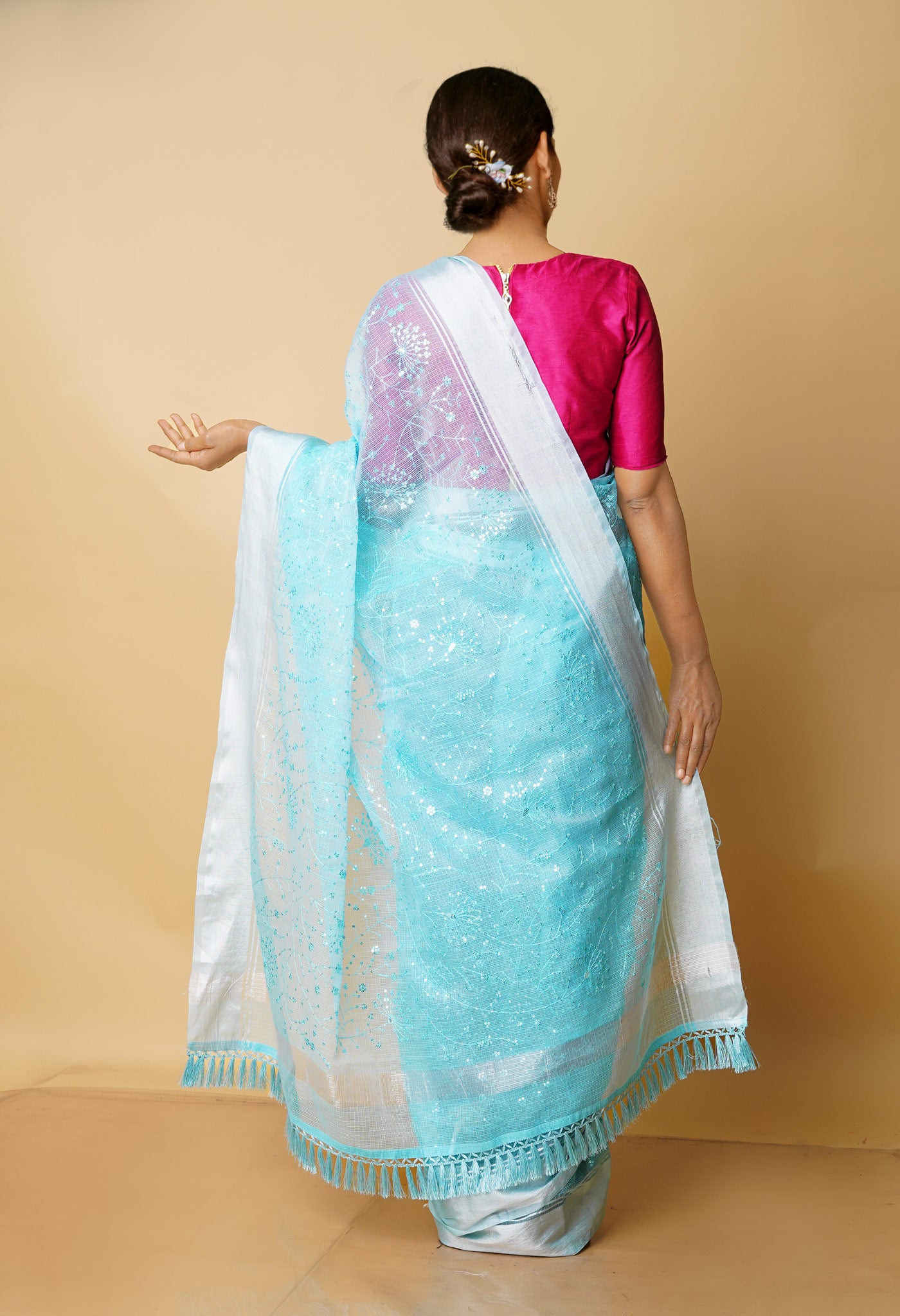Sky Blue Pure  Kota With Sequence Embroidery cotton Saree-UNM70547