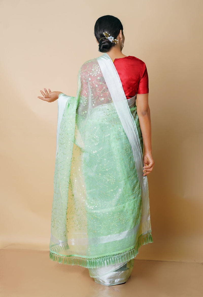 Green Pure  Kota With Sequence Embroidery cotton Saree-UNM70548