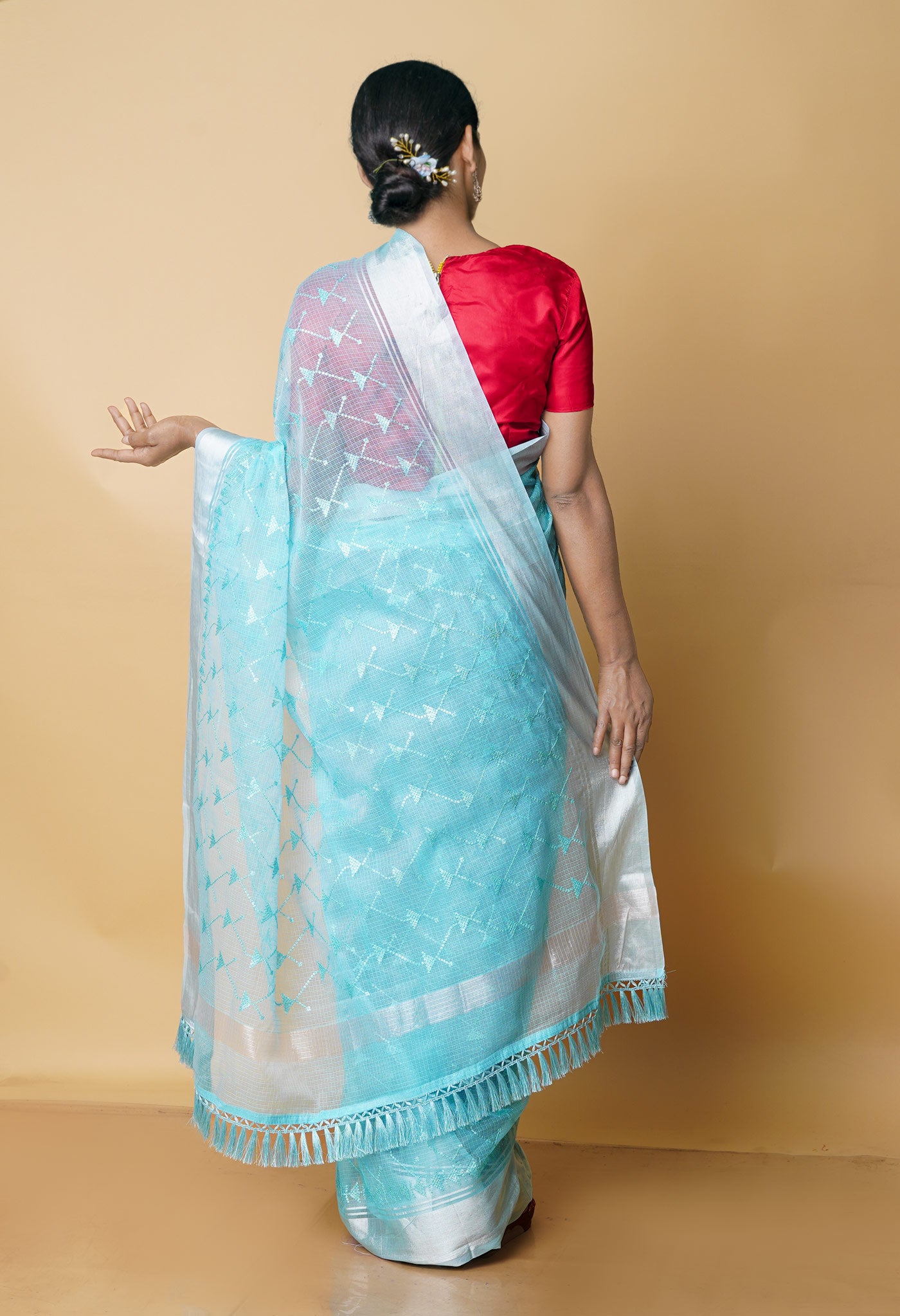Sky Blue Pure  Kota With Sequence Embroidery cotton Saree-UNM70555