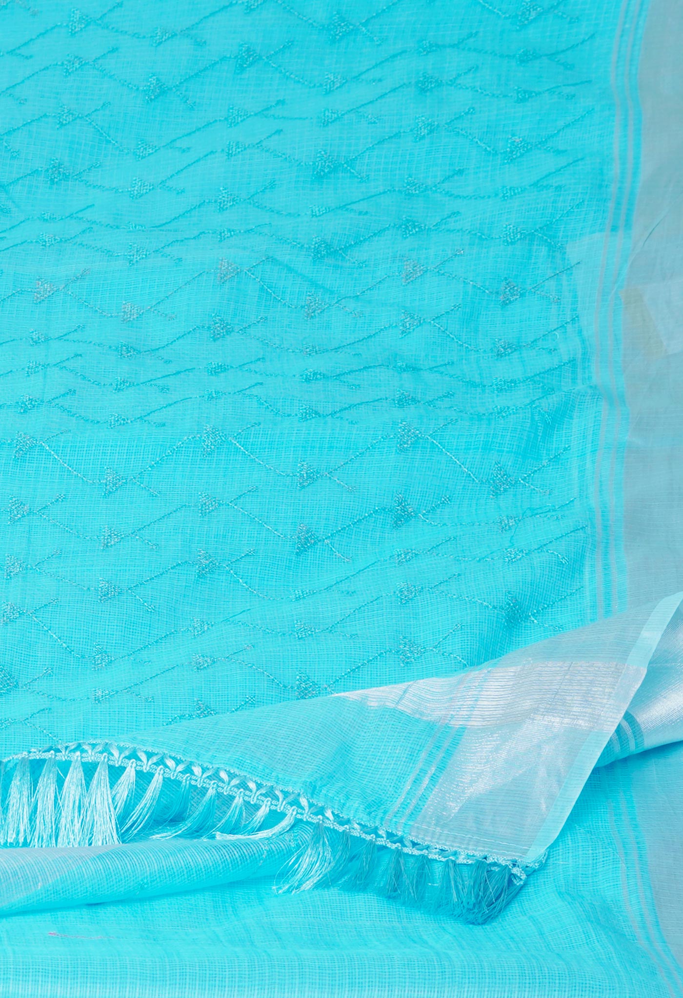 Sky Blue Pure  Kota With Sequence Embroidery cotton Saree-UNM70555