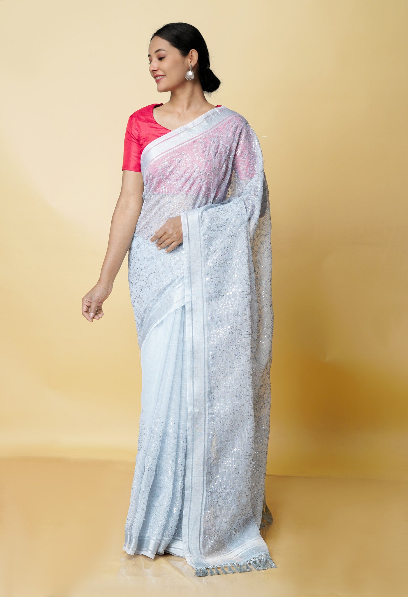Grey Pure  Kota With Sequence Embroidery cotton Saree-UNM70556