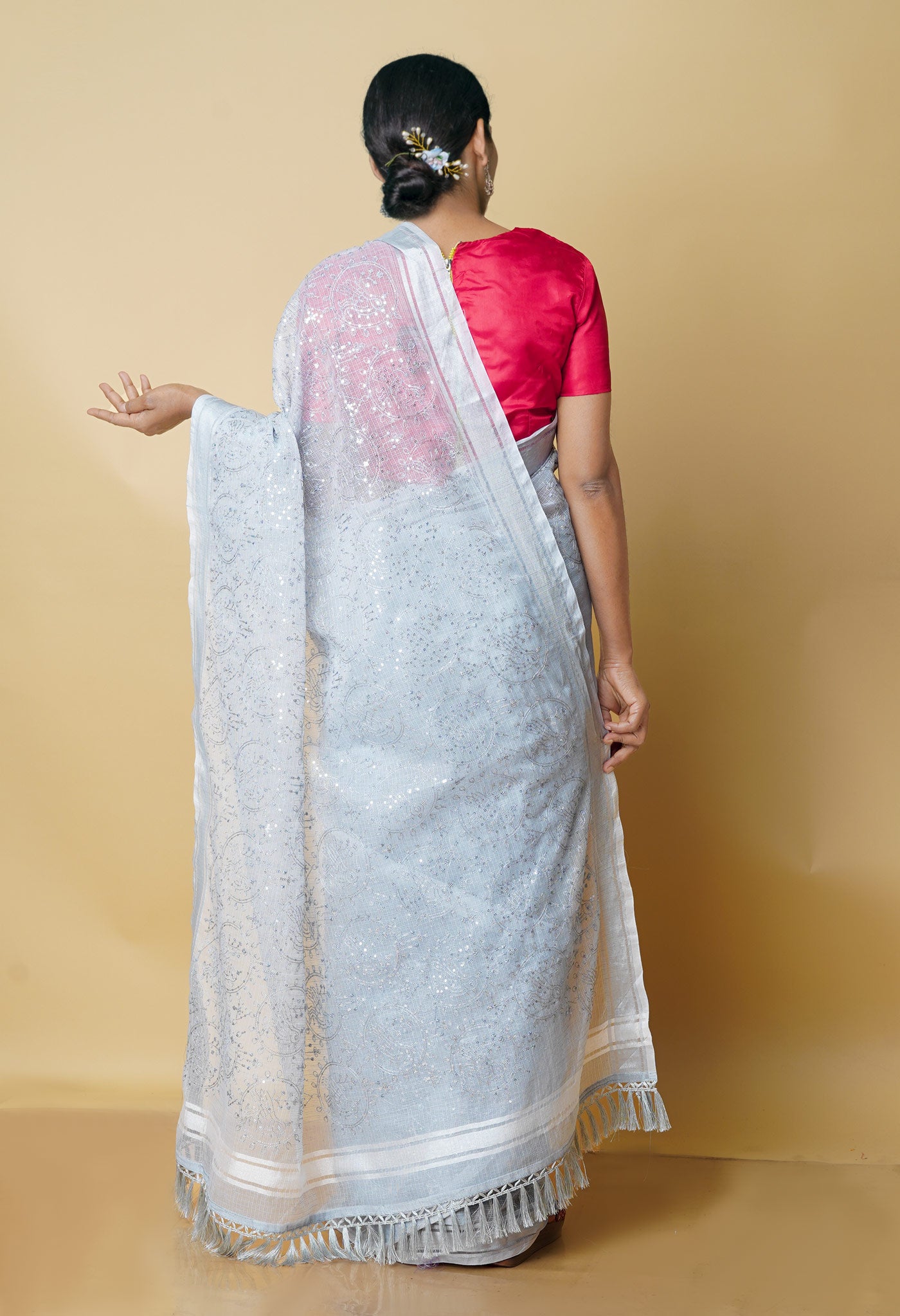 Grey Pure  Kota With Sequence Embroidery cotton Saree-UNM70556