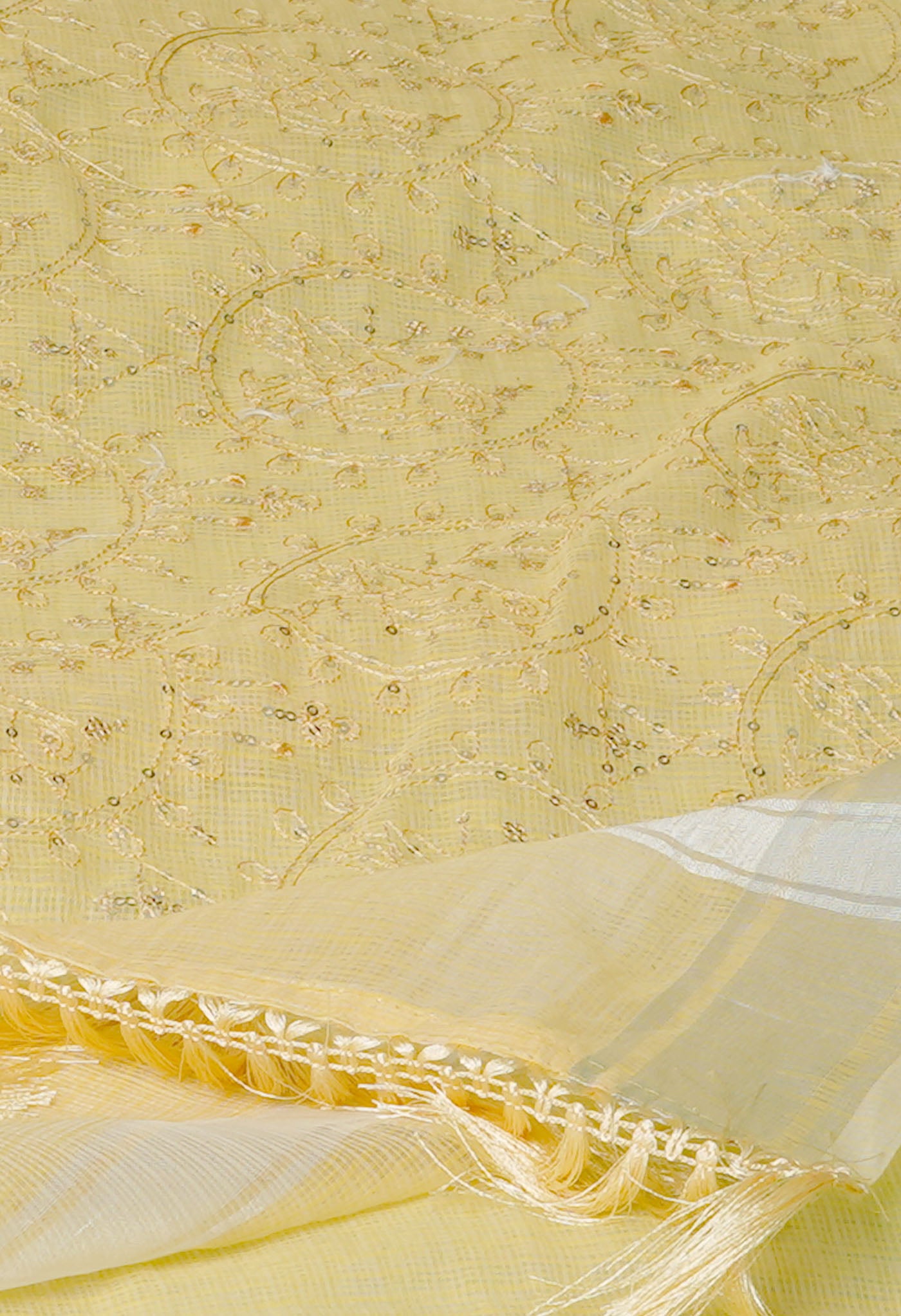 Yellow Pure Kota With Embroidery cotton Saree