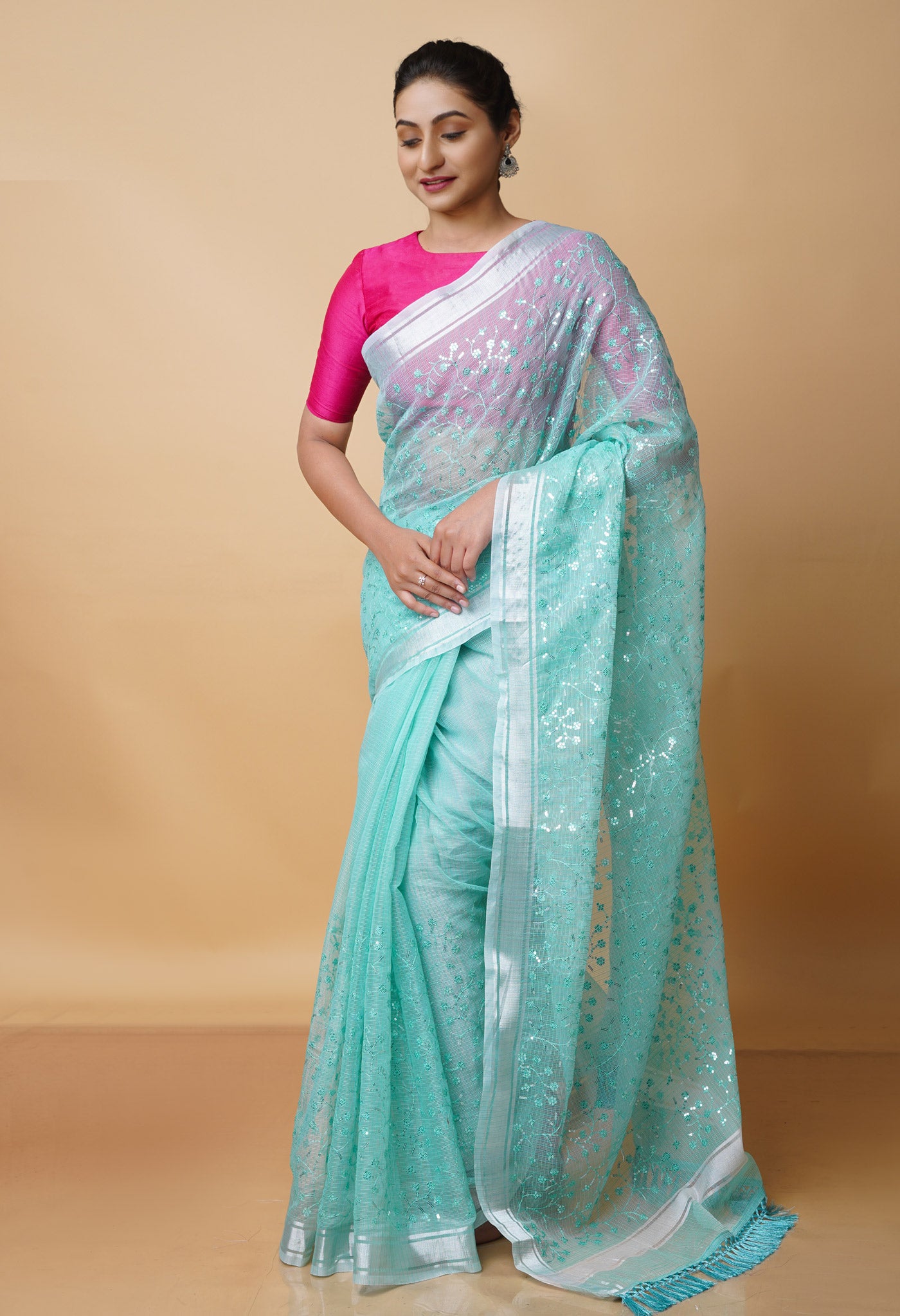 Jungle Green Pure  Kota With Sequence Embroidery cotton Saree-UNM70566