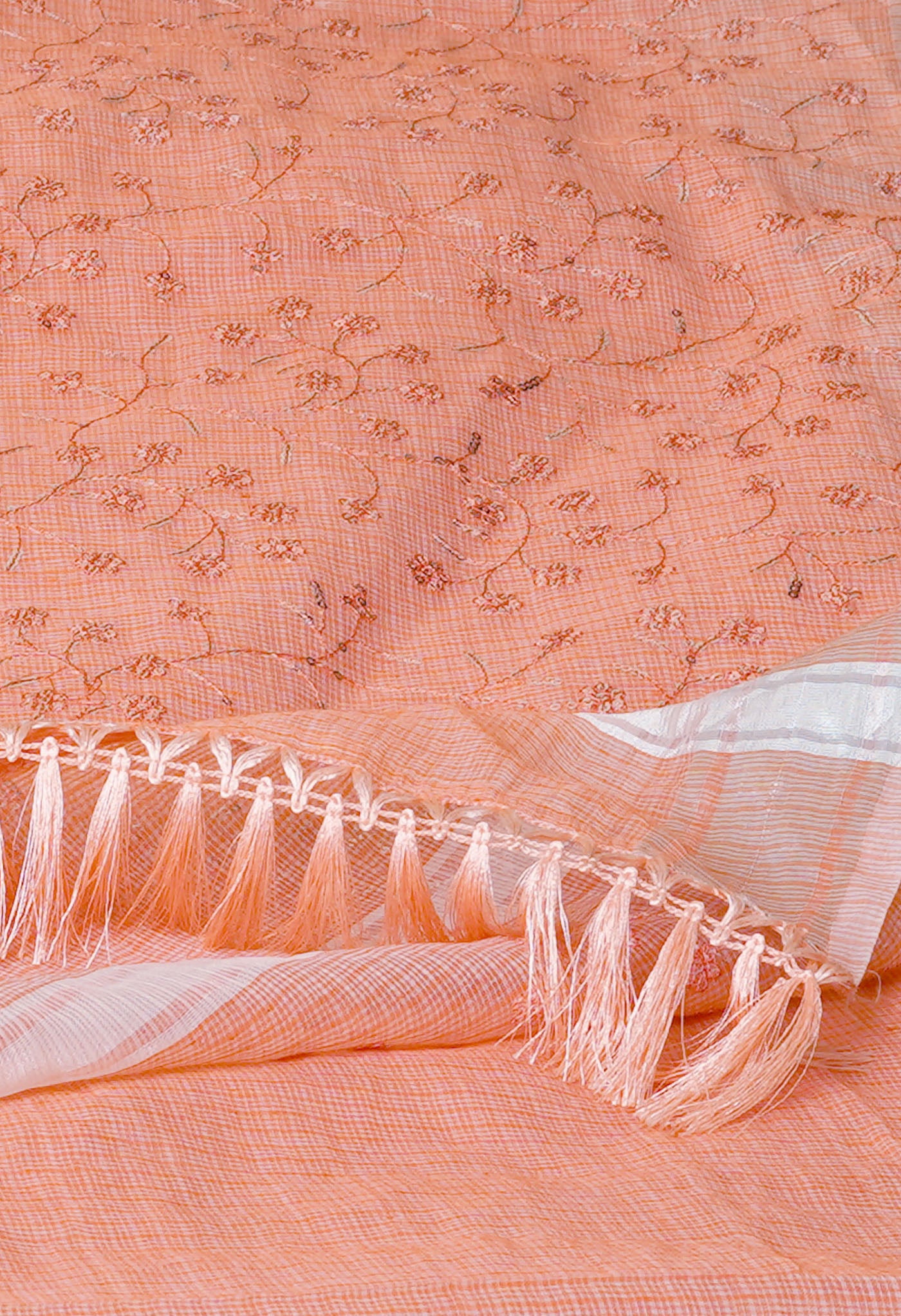Peach Orange Pure Kota With Sequence Embroidery cotton Saree