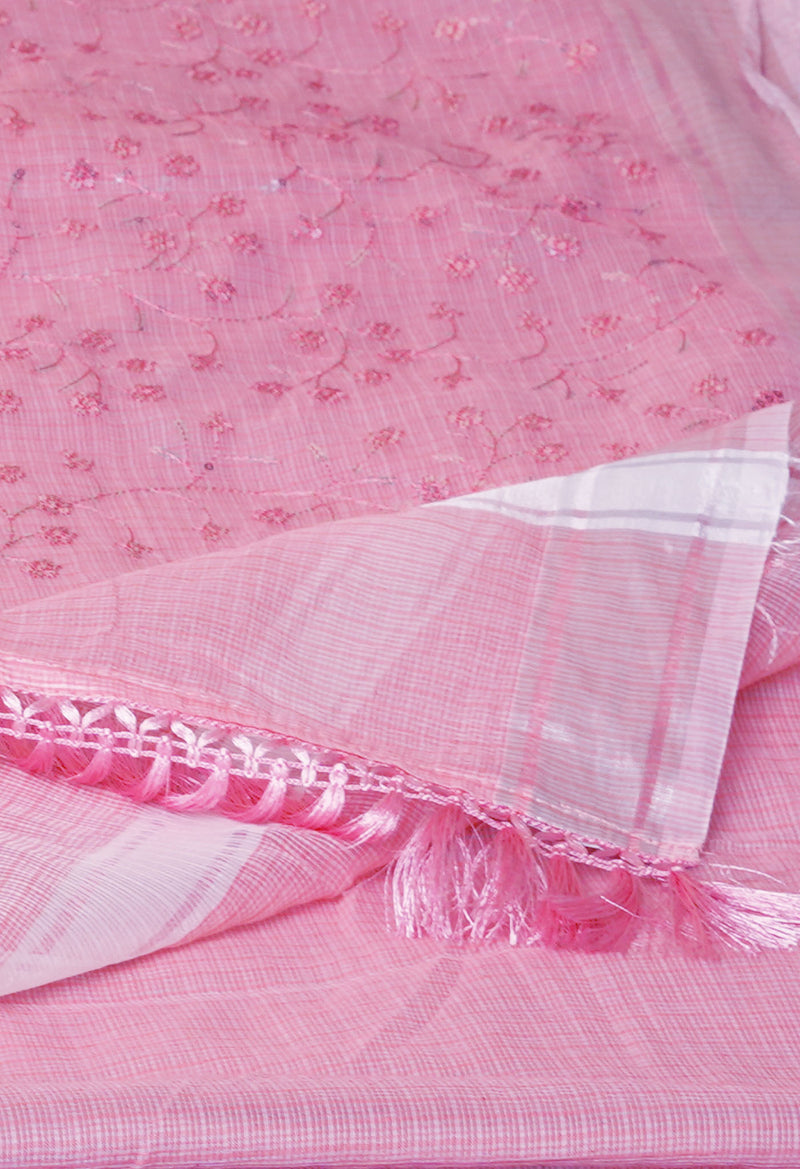 Peach Pink Pure  Kota With Sequence Embroidery cotton Saree-UNM70568