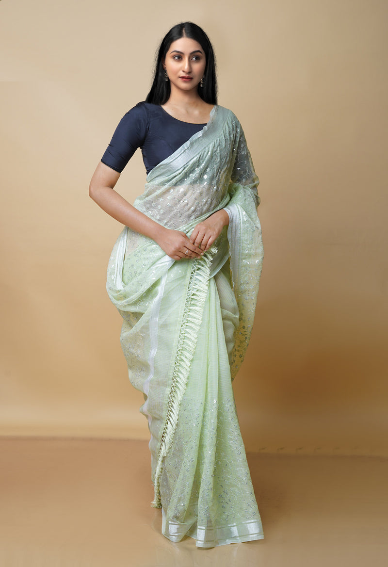 Spring Green Pure  Kota With Sequence Embroidery cotton Saree-UNM70570