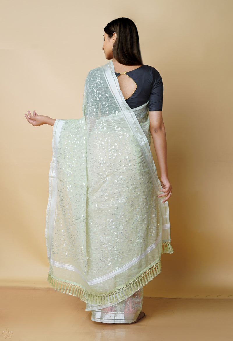 Spring Green Pure  Kota With Sequence Embroidery cotton Saree-UNM70570