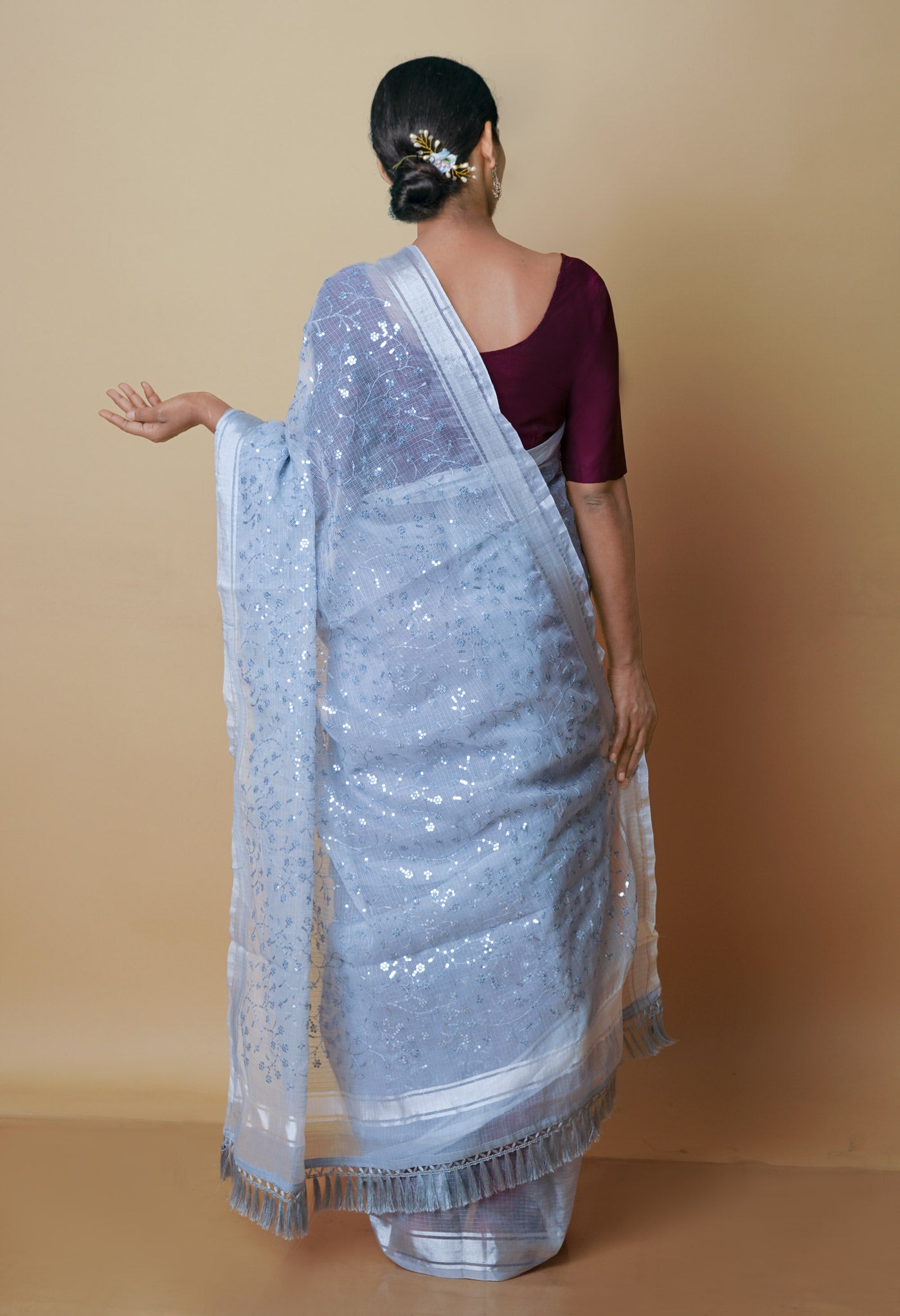 Grey Pure  Kota With Sequence Embroidery cotton Saree-UNM70571
