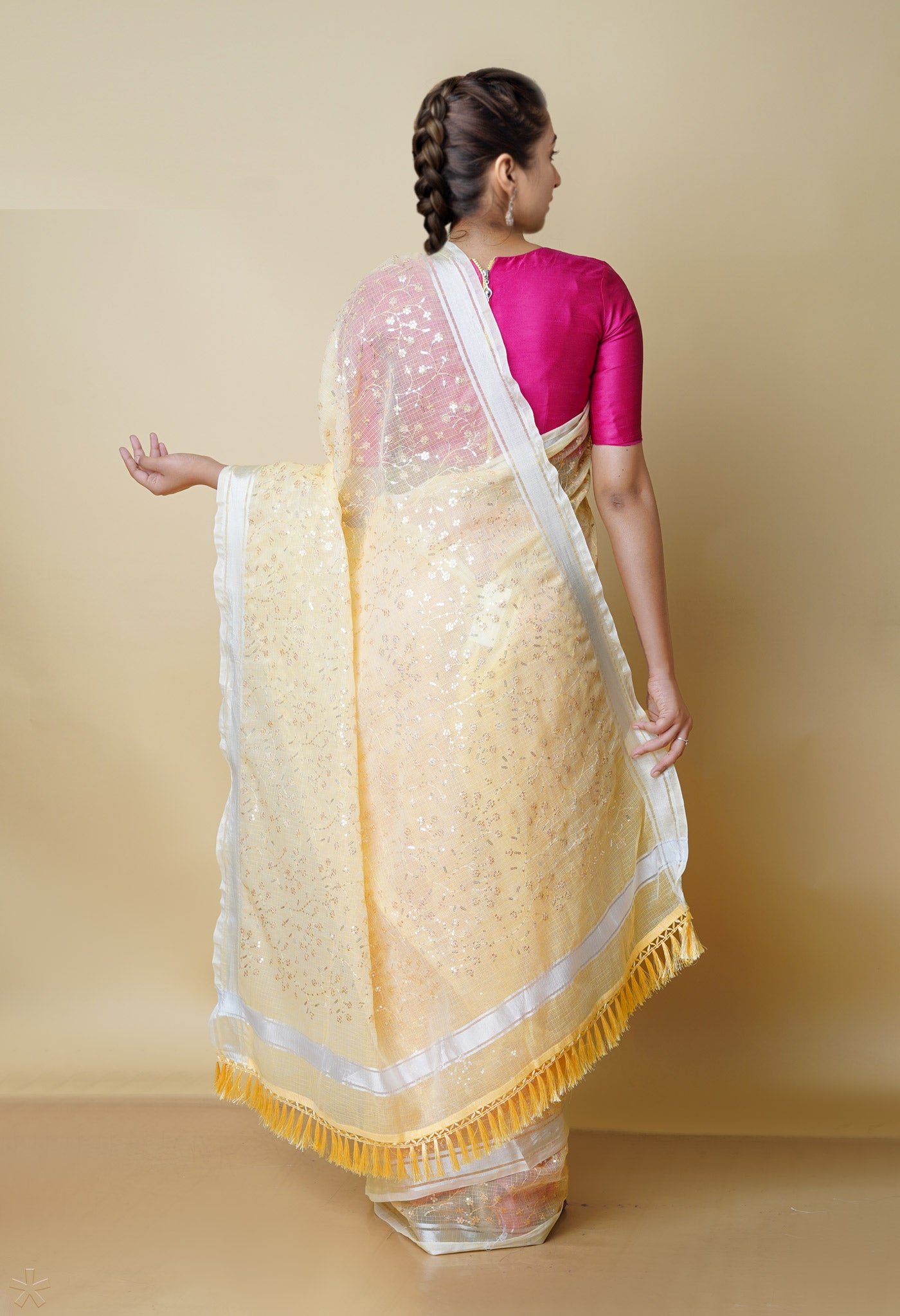 Sunshine Yellow Pure  Kota With Sequence Embroidery cotton Saree-UNM70573