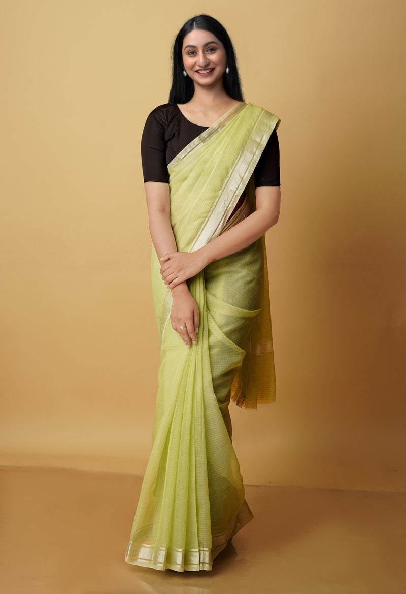 Khaki Green Pure  Plain Kota Cotton Saree-UNM70616