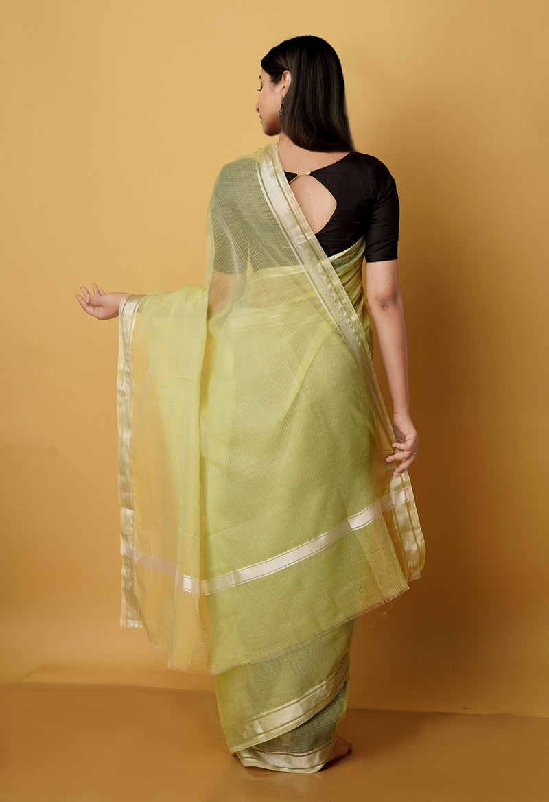 Khaki Green Pure  Plain Kota Cotton Saree-UNM70616