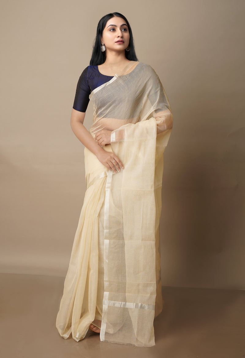 Cream Pure  Plain Kota Cotton Saree-UNM70625