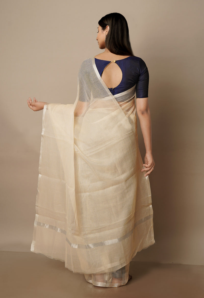 Cream Pure  Plain Kota Cotton Saree-UNM70625