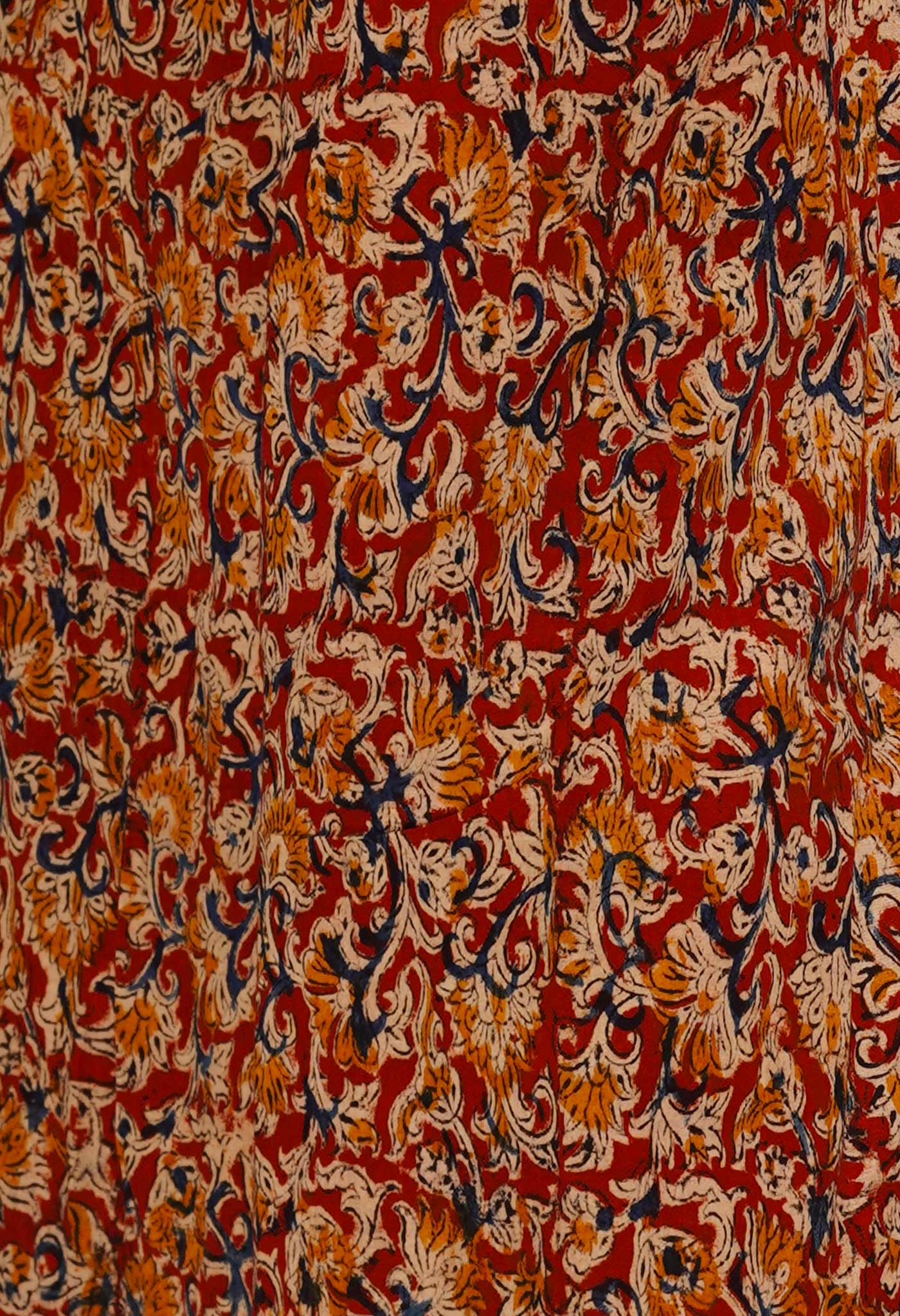 Salmon Orange Block Printed Meghalaya  Supernet  Saree With Kalamkari Blouse Piece-UNM70636