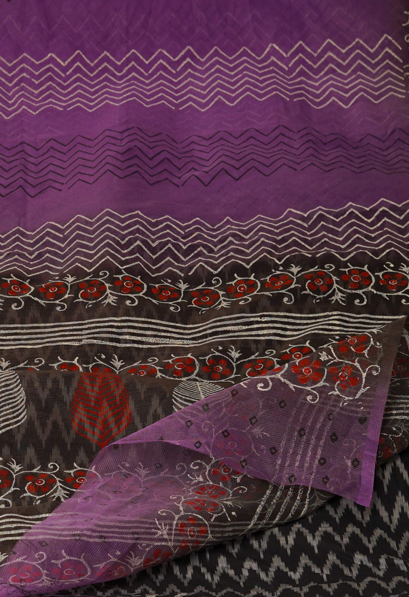 Purple Block Printed Meghalaya  Supernet  Saree With Pochampally Blouse Piece-UNM70640