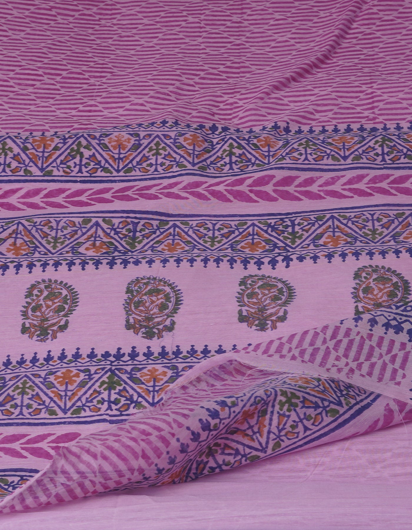Pink Block Printed Chanderi Sico Saree-UNM70662