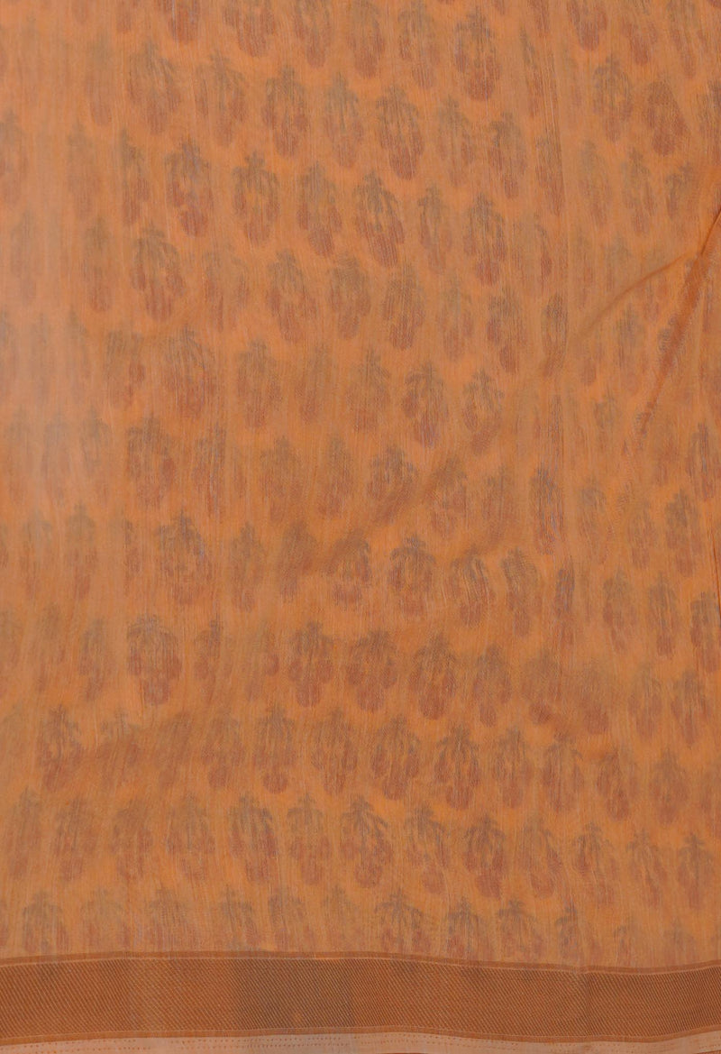 Peach Orange Block Printed Chanderi Sico Saree-UNM70672