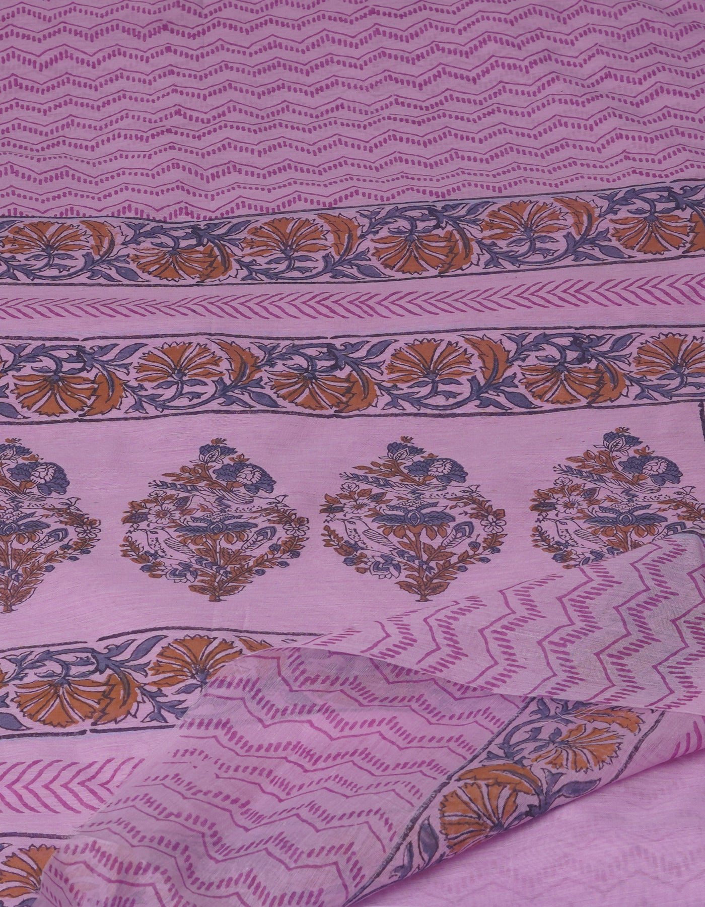 Pink Block Printed Chanderi Sico Saree