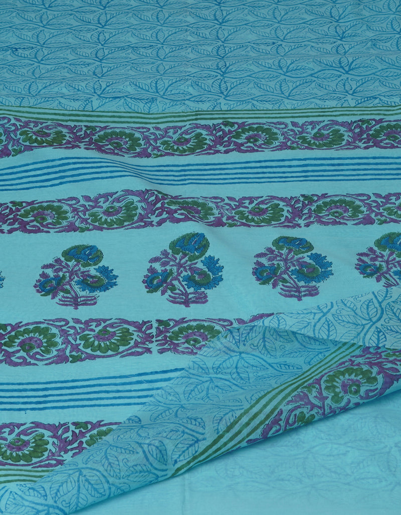 Blue Block Printed Chanderi Sico Saree-UNM70679