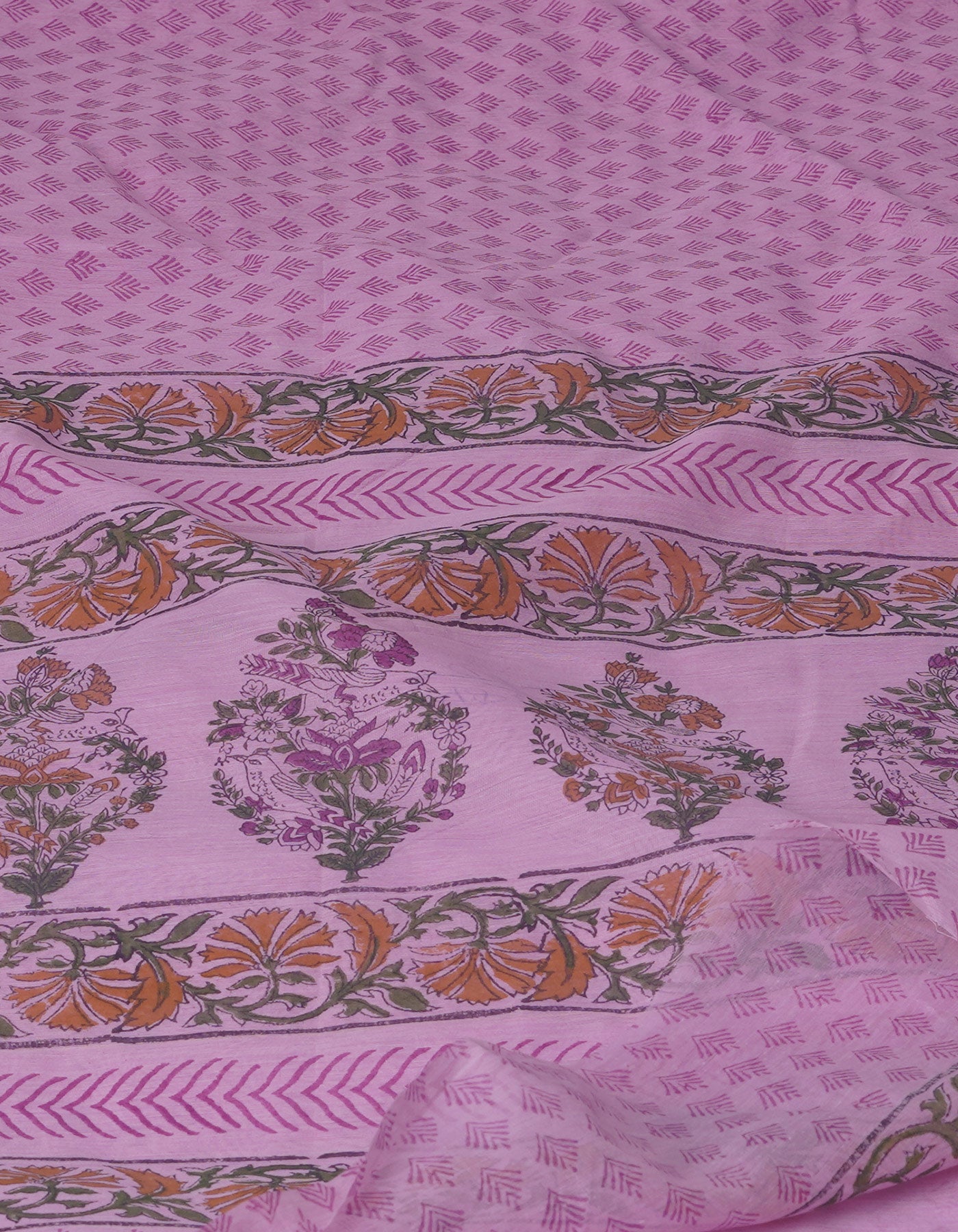 Pink Block Printed Chanderi Sico Saree-UNM70685