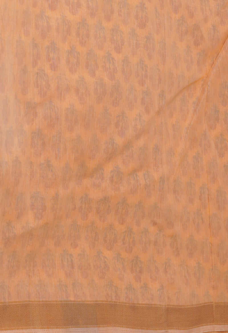 Peach Orange Block Printed Chanderi Sico Saree-UNM70688