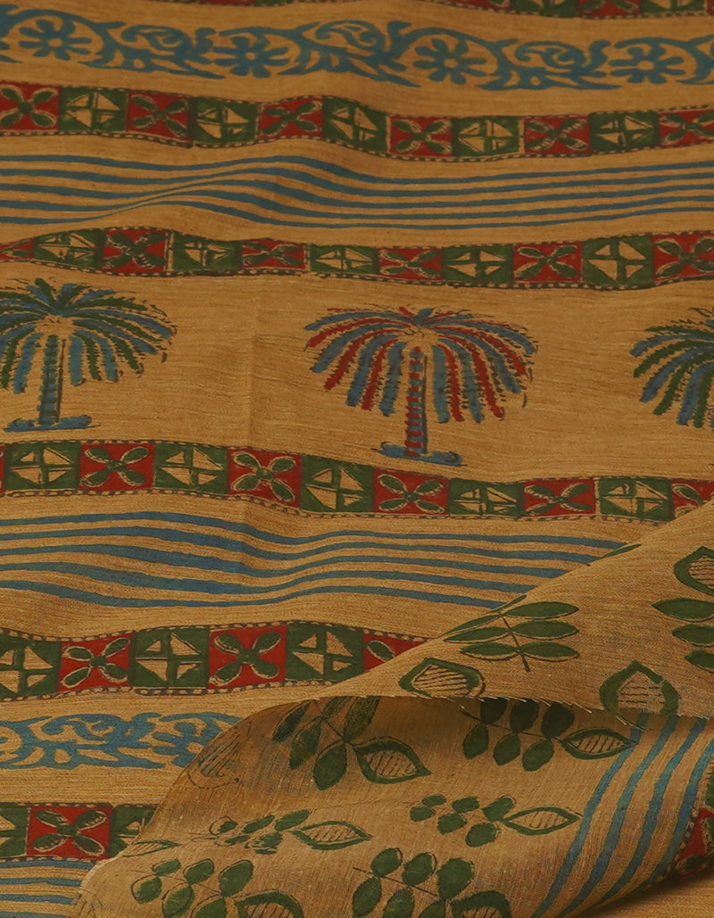Cream  Chanderi Block Printed Sico Saree-UNM70691