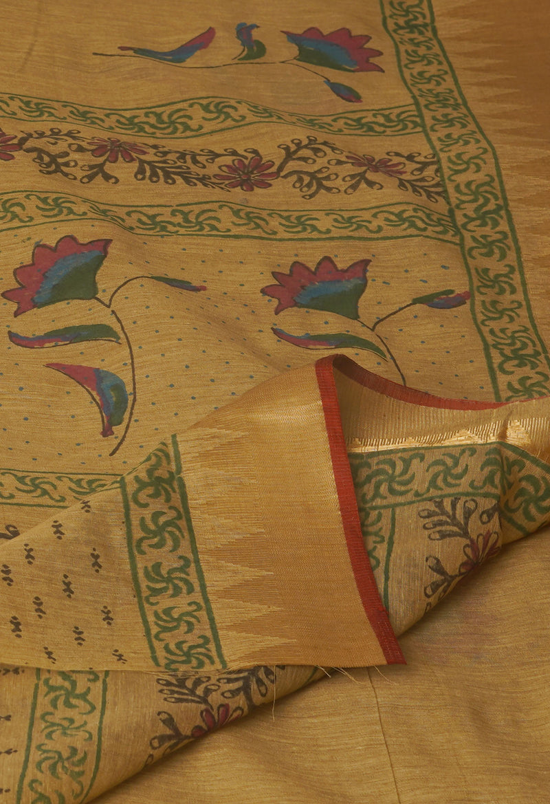 Cream  Chanderi Block Printed Sico Saree-UNM70695